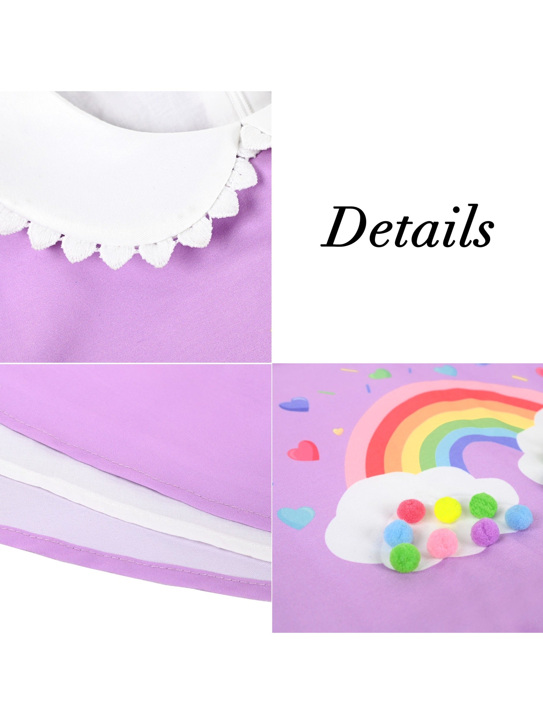 Girls Dress Purple Rainbow White Collar Short Sleeve Casual Birthday Purple