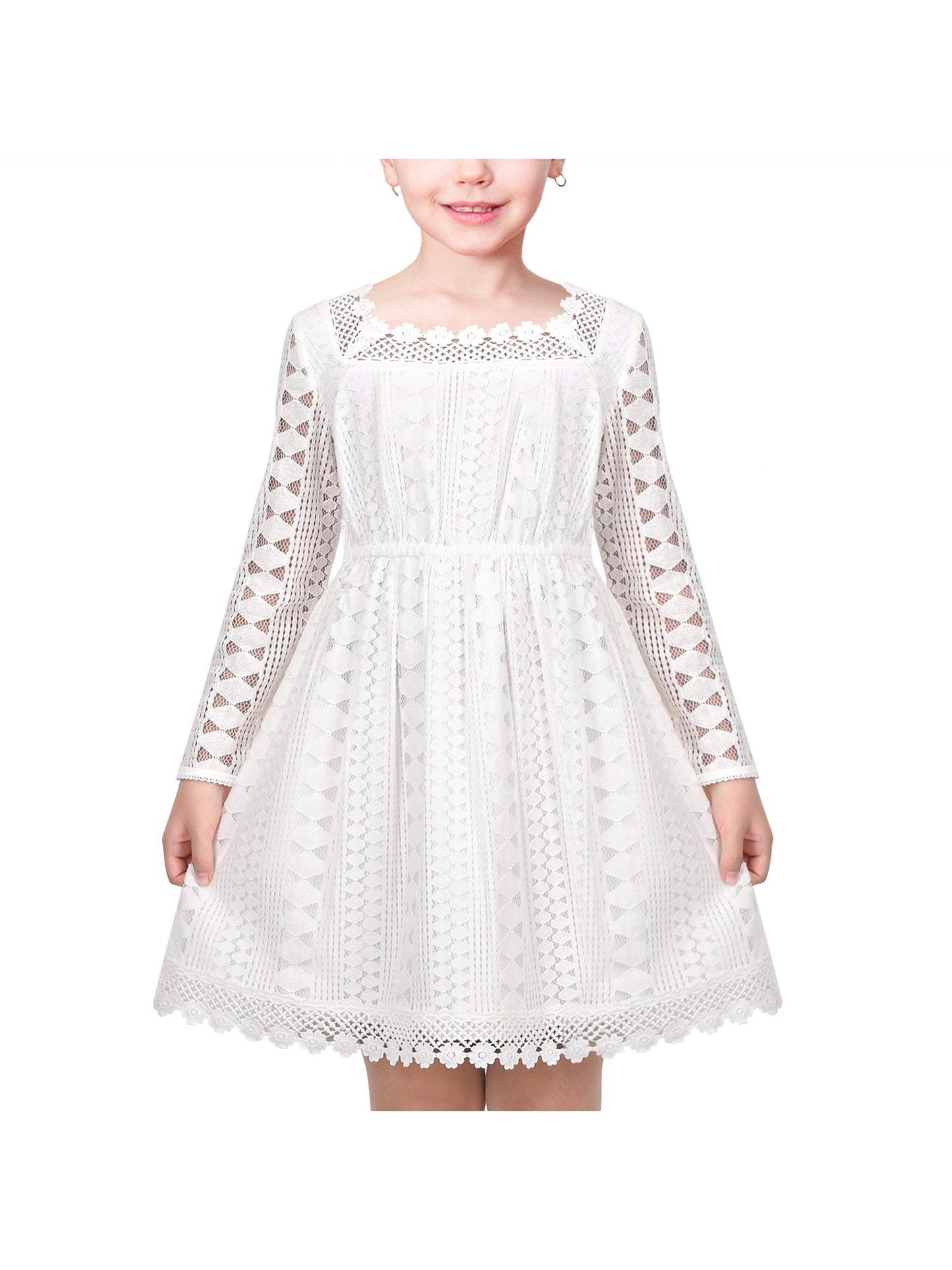 Girls Dress Flower Lace White Collar Skirt Dress White