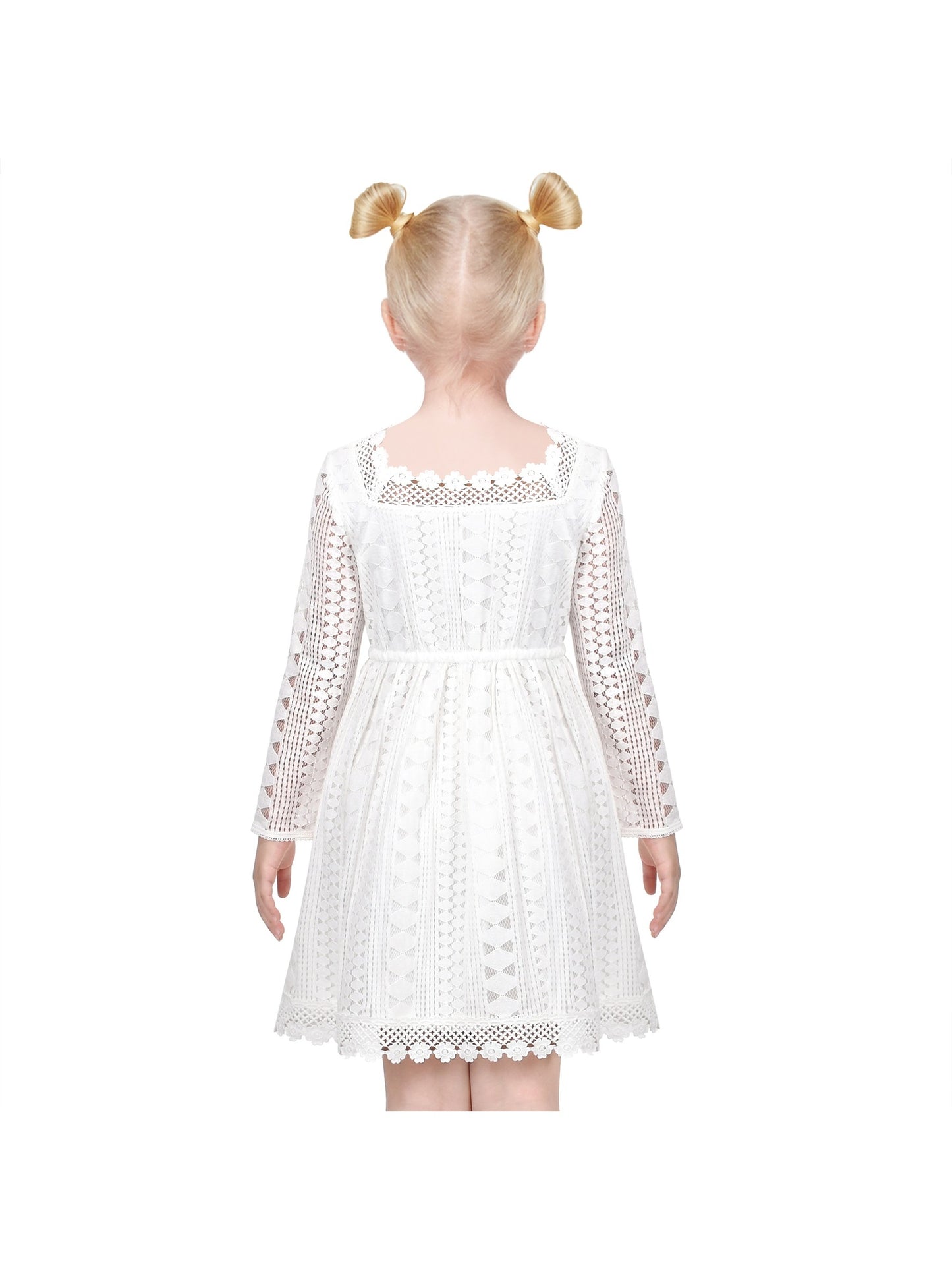 Girls Dress Flower Lace White Collar Skirt Dress White