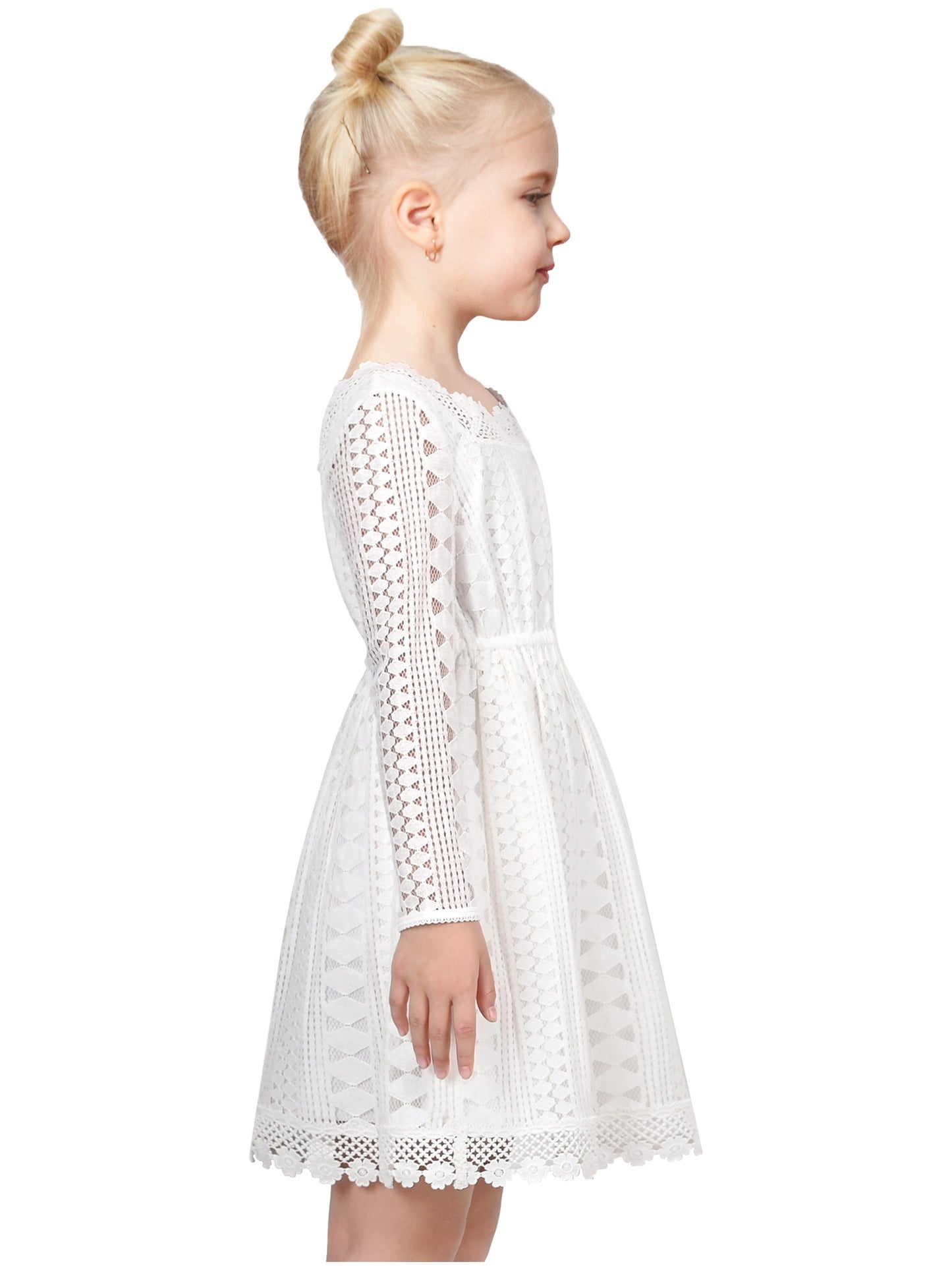 Girls Dress Flower Lace White Collar Skirt Dress White