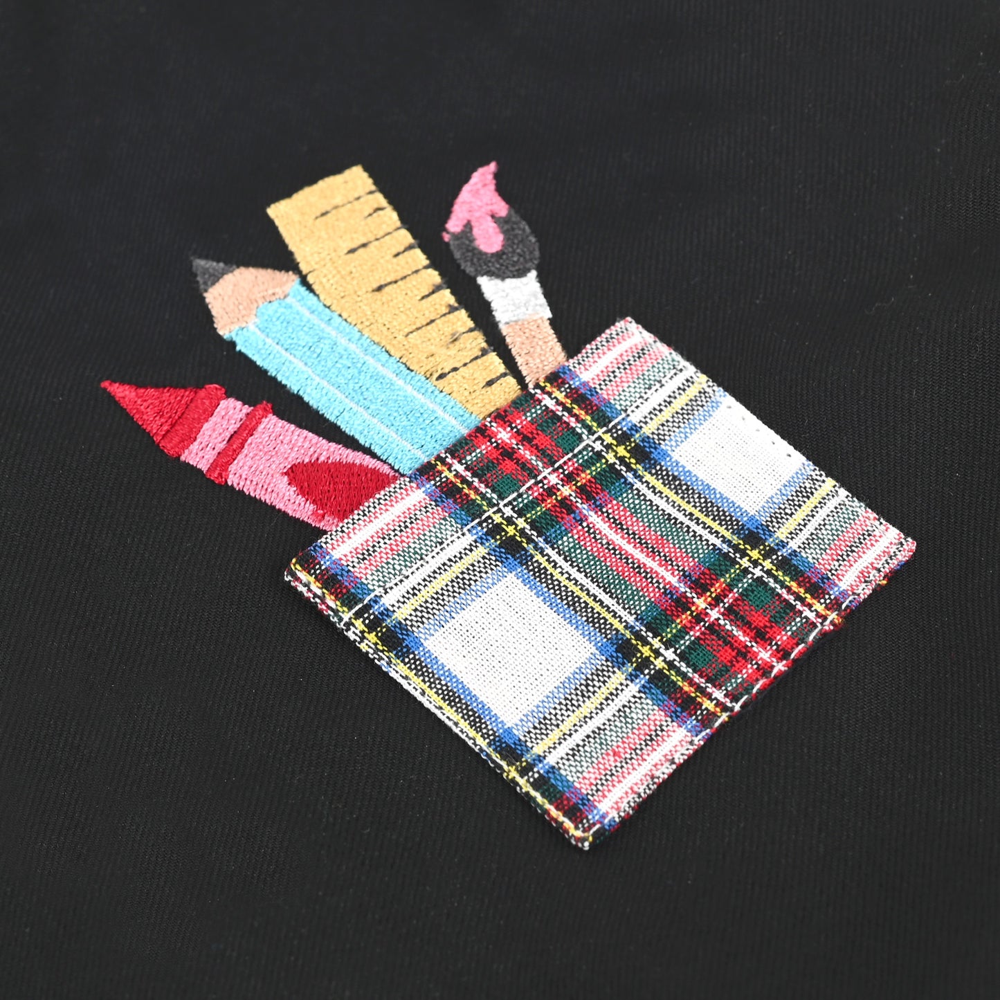 Girls Dress Black Pencil Ruler Red Check Plaid School Casual Long Sleeve Black