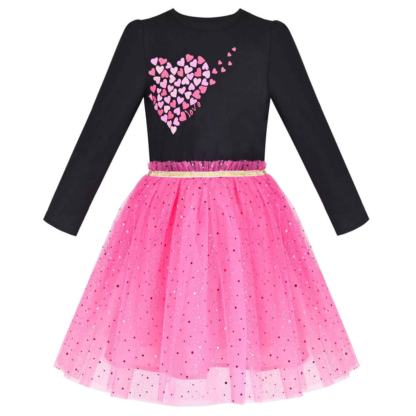 Girls Dress Rainbow Colorful Tulle Skirt Long Sleeve Holiday Party Pink