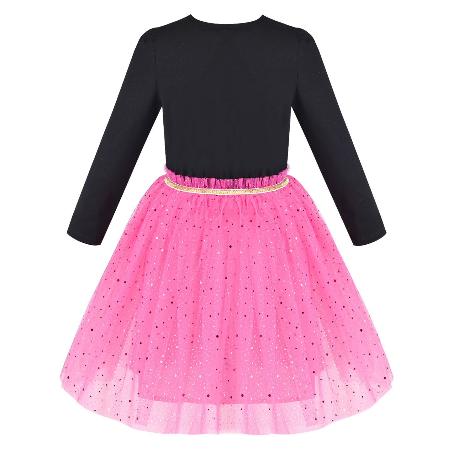 Girls Dress Rainbow Colorful Tulle Skirt Long Sleeve Holiday Party Pink