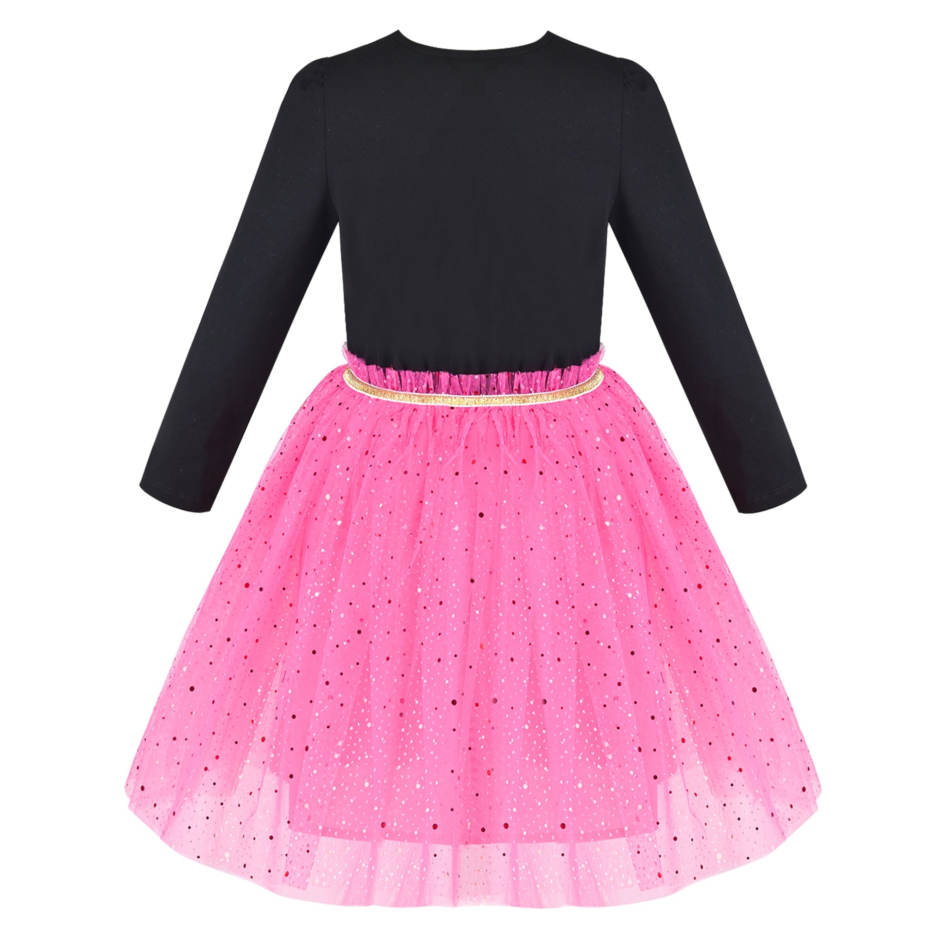 Girls Dress Rainbow Colorful Tulle Skirt Long Sleeve Holiday Party Pink