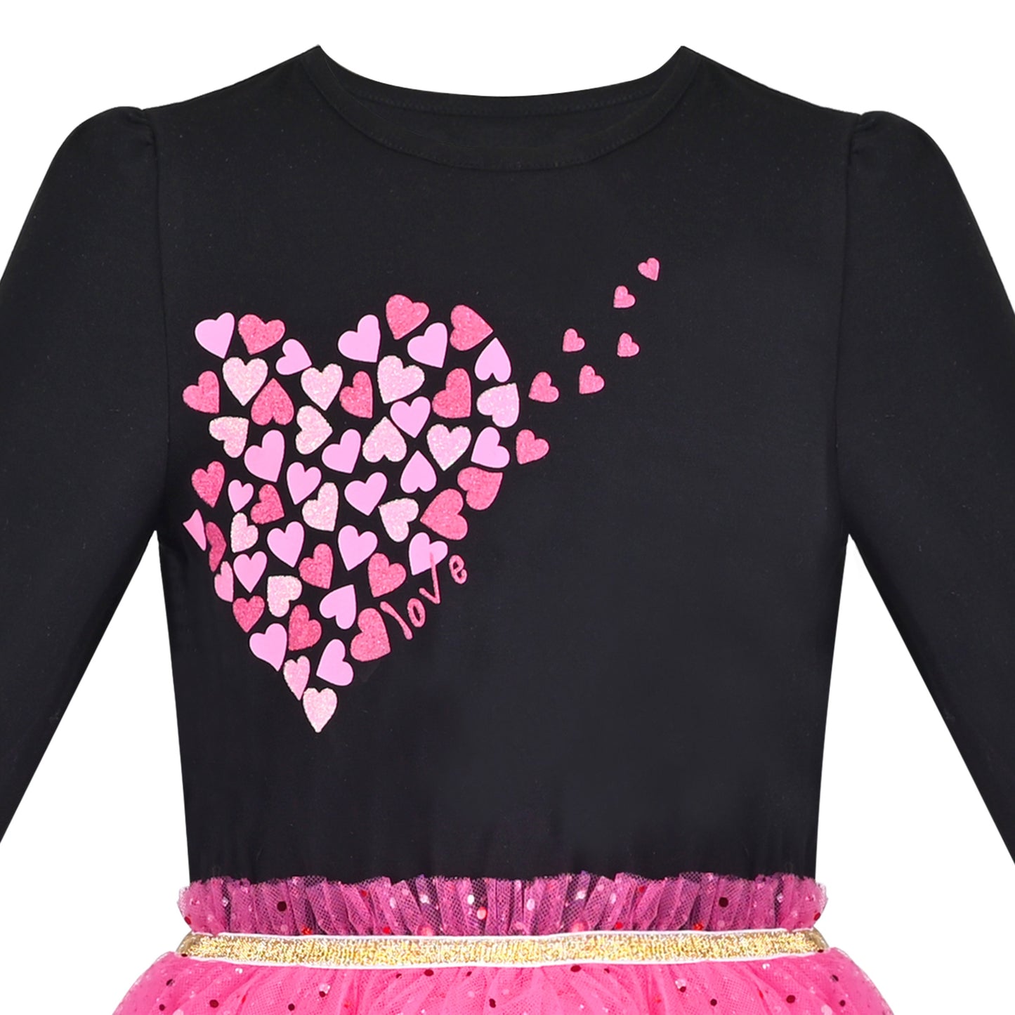 Girls Dress Rainbow Colorful Tulle Skirt Long Sleeve Holiday Party Pink