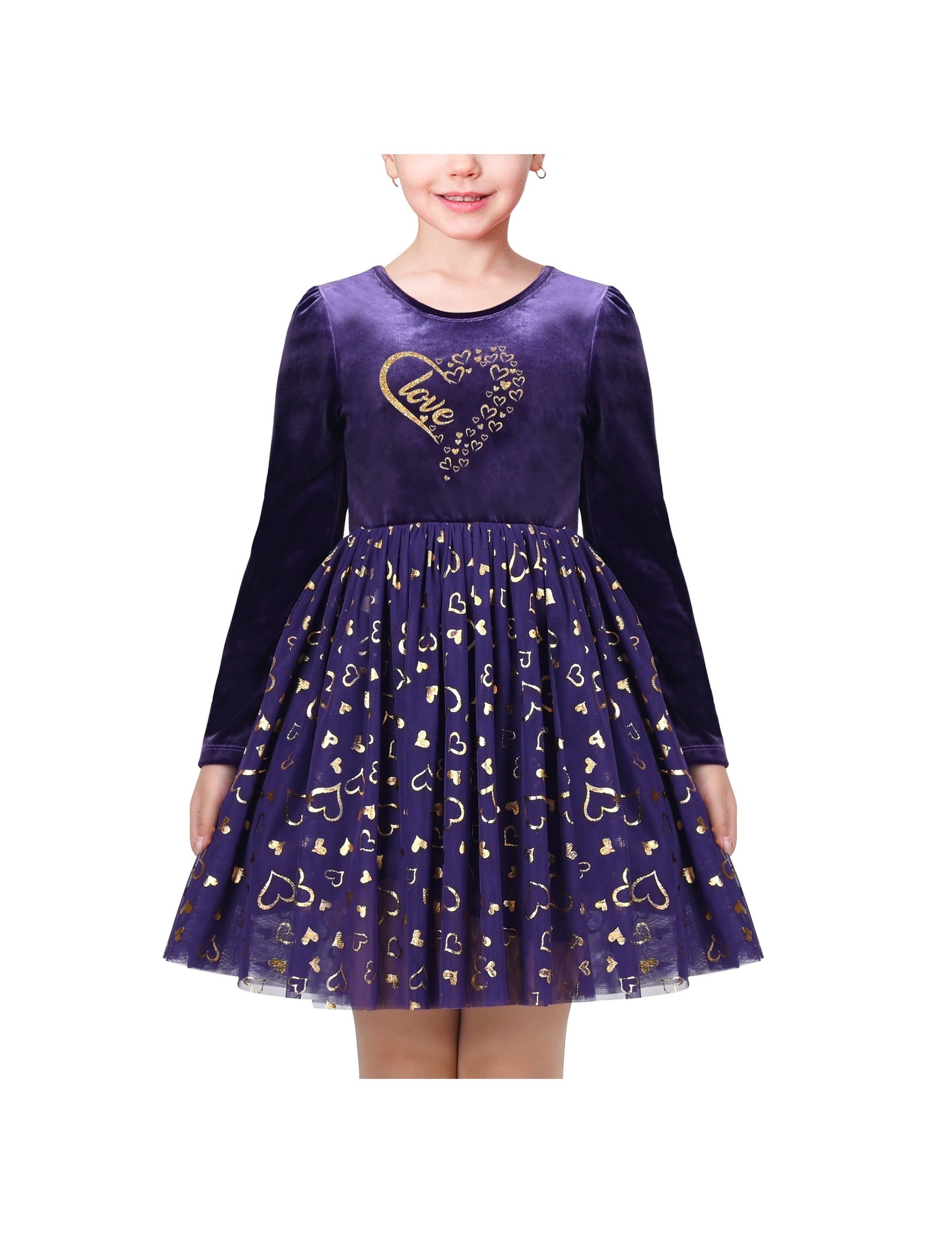 Girls Dress Black Heart Tulle Party Velvet Valentine's Day Party Purple