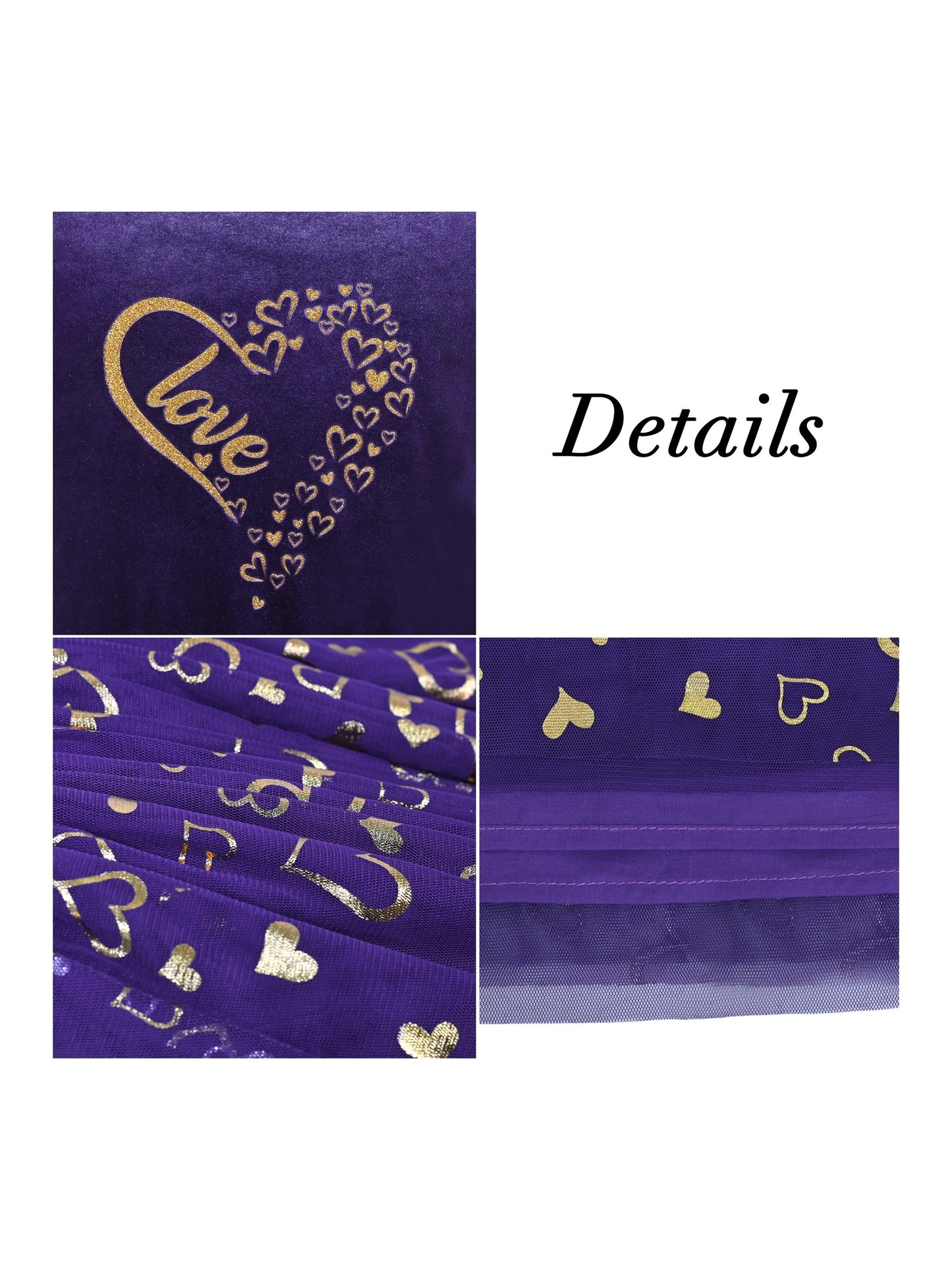 Girls Dress Black Heart Tulle Party Velvet Valentine's Day Party Purple