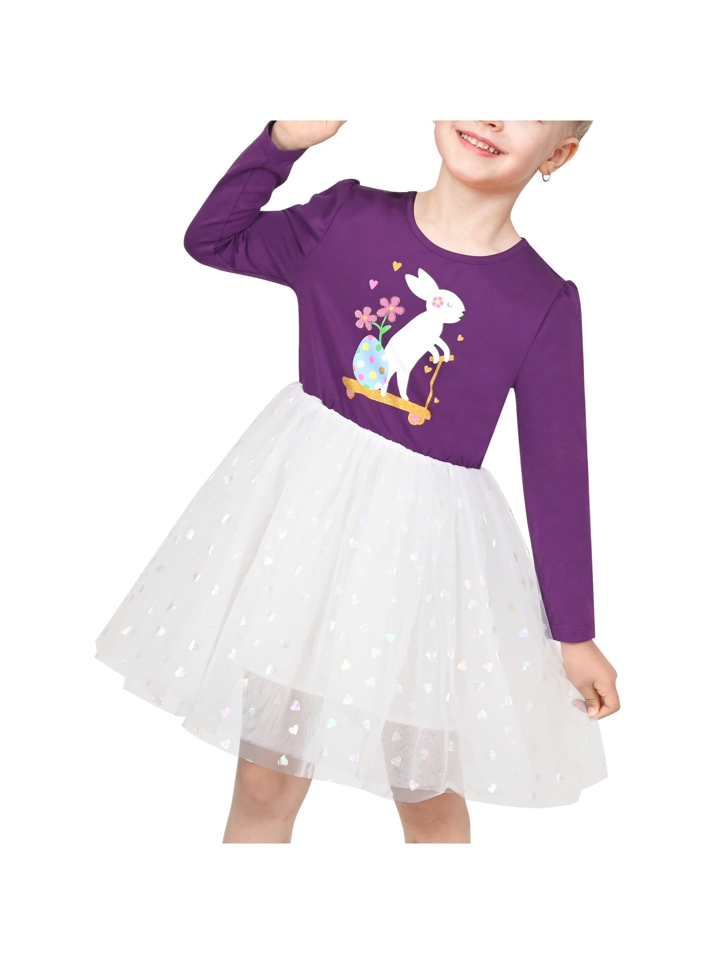 Girls Dress Sequin Stripe Ruffle Fairy Rainbow Colorful Long Sleeve Purple