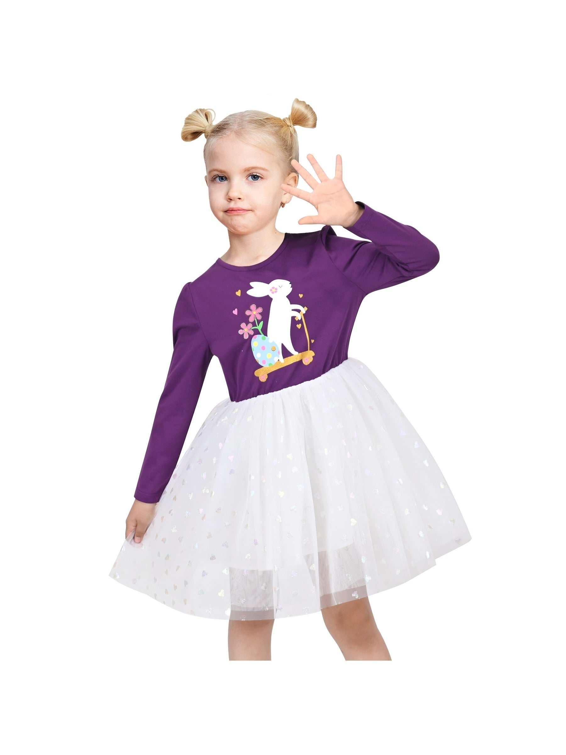 Girls Dress Sequin Stripe Ruffle Fairy Rainbow Colorful Long Sleeve Purple