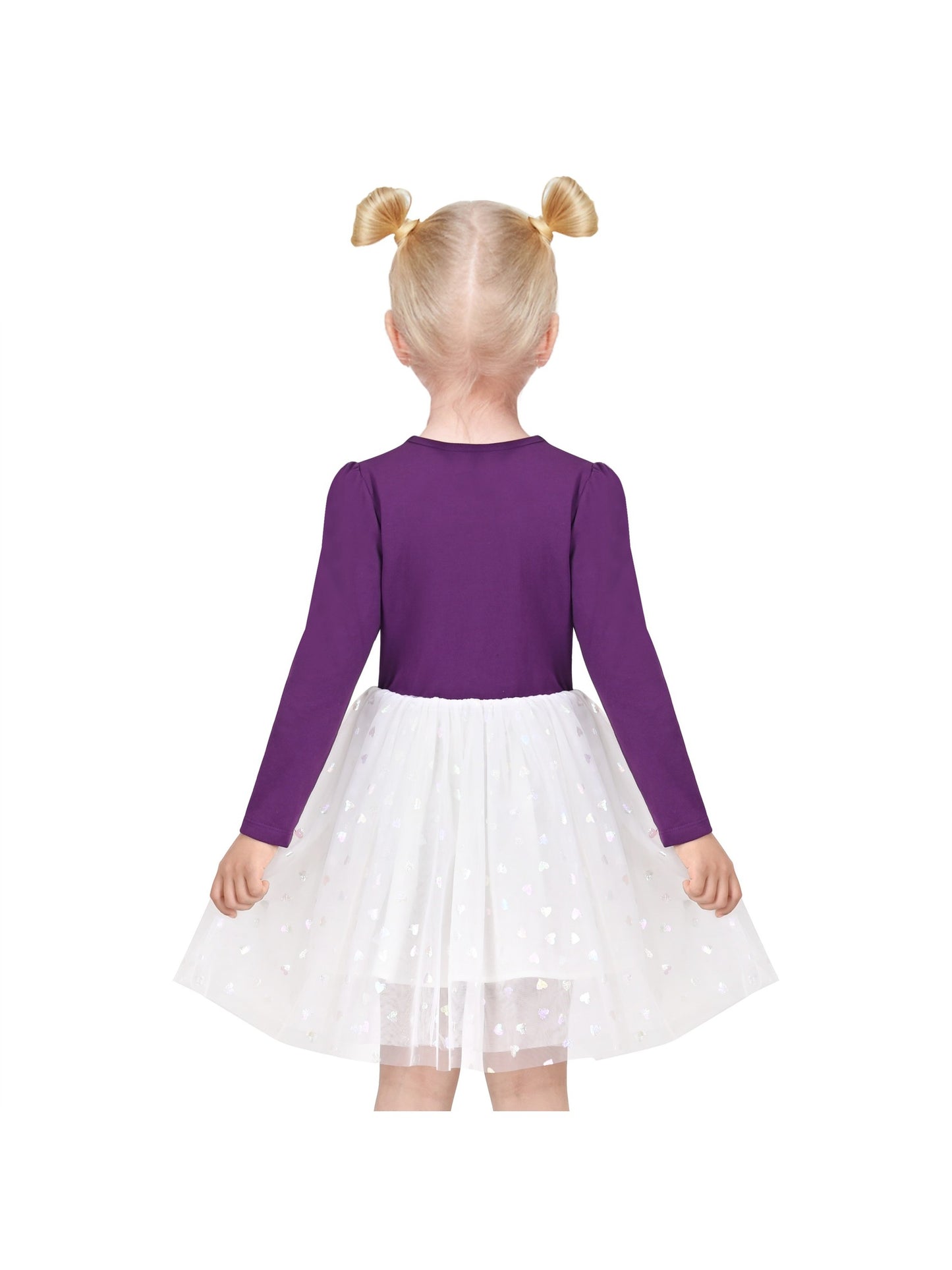 Girls Dress Sequin Stripe Ruffle Fairy Rainbow Colorful Long Sleeve Purple