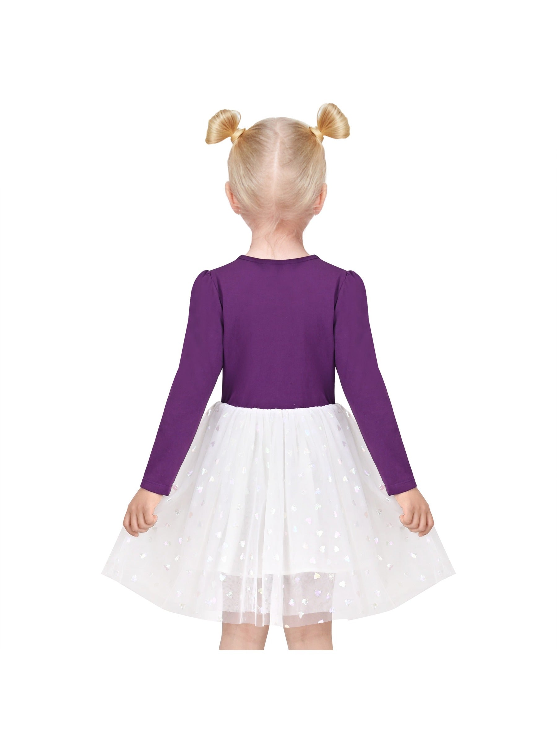 Girls Dress Sequin Stripe Ruffle Fairy Rainbow Colorful Long Sleeve Purple