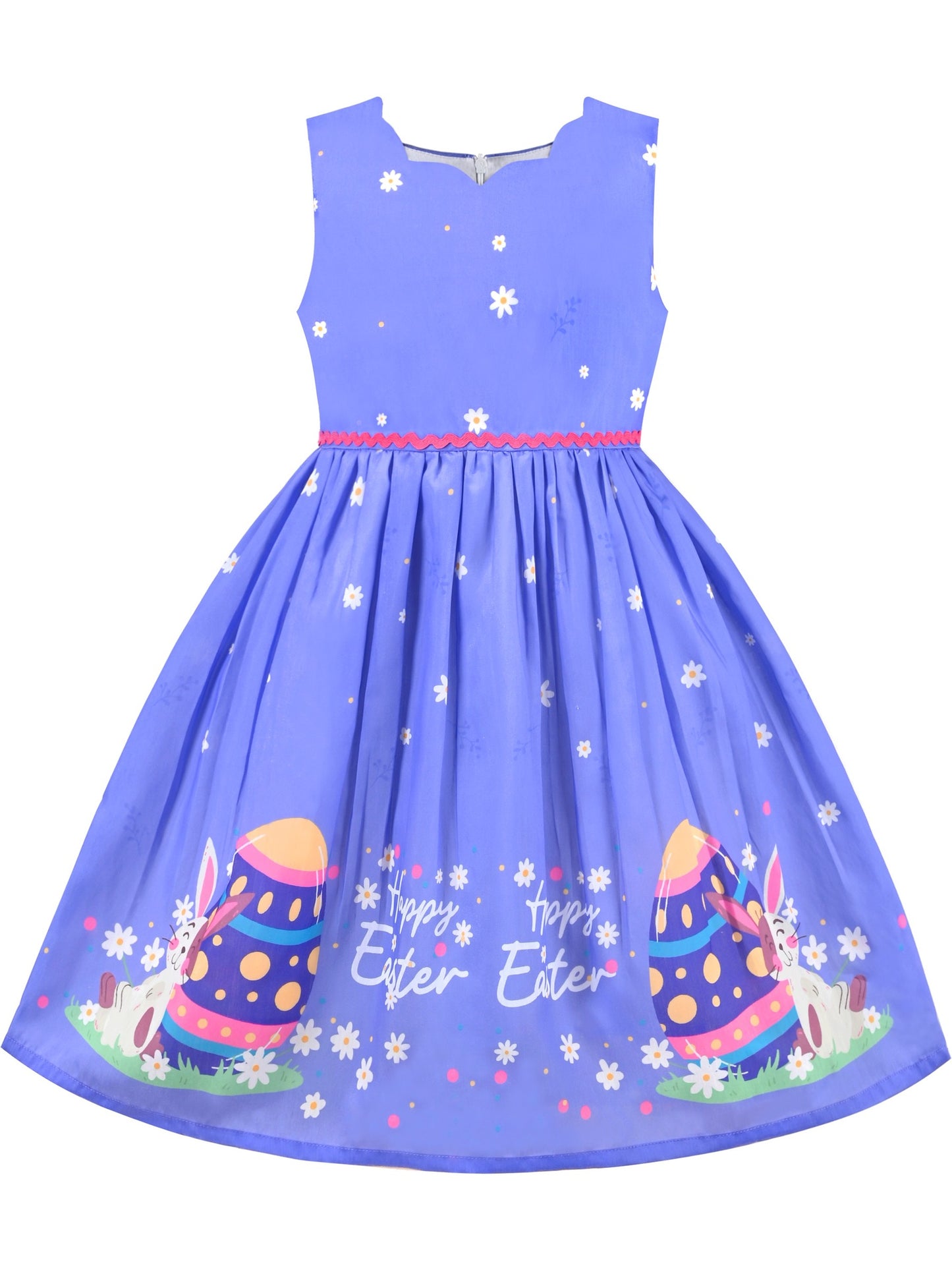 Girls Dress Green Strawberry Floral Zigzag Cute Sleeveless Casual Holiday Blue
