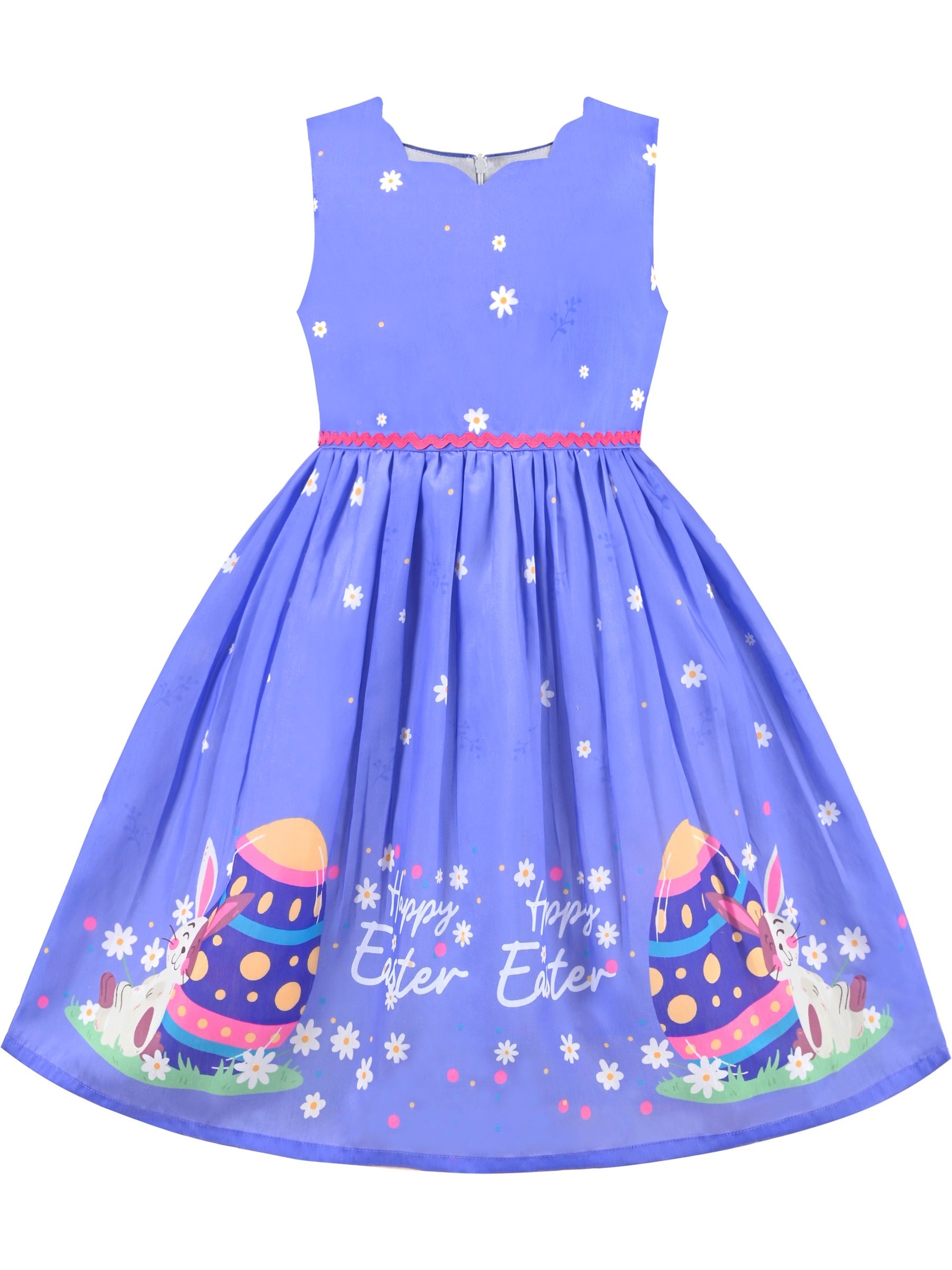 Girls Dress Green Strawberry Floral Zigzag Cute Sleeveless Casual Holiday Blue