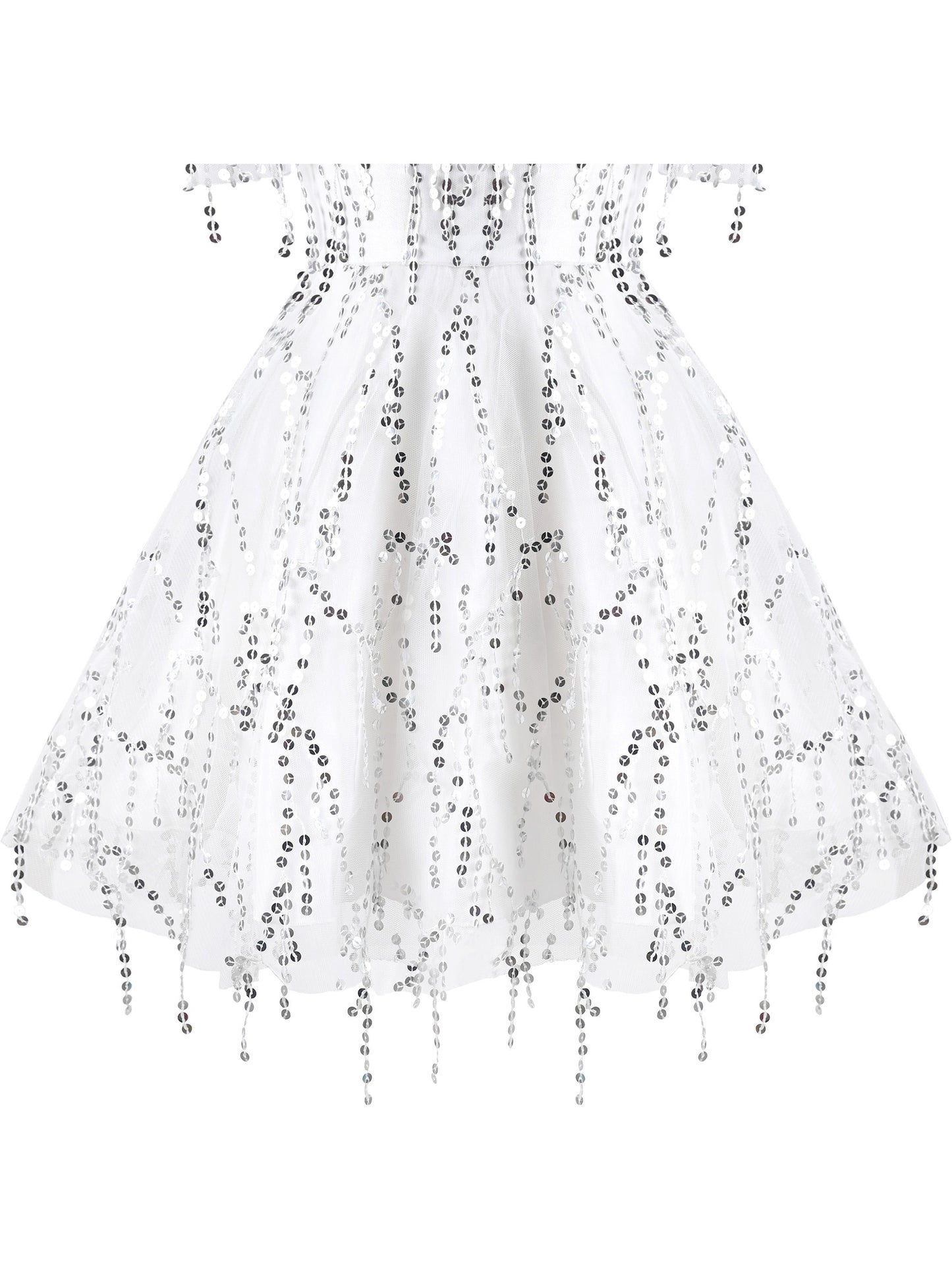 Girls Dress Cold Shoulder Sleeveless Lace Flower Ruffle White