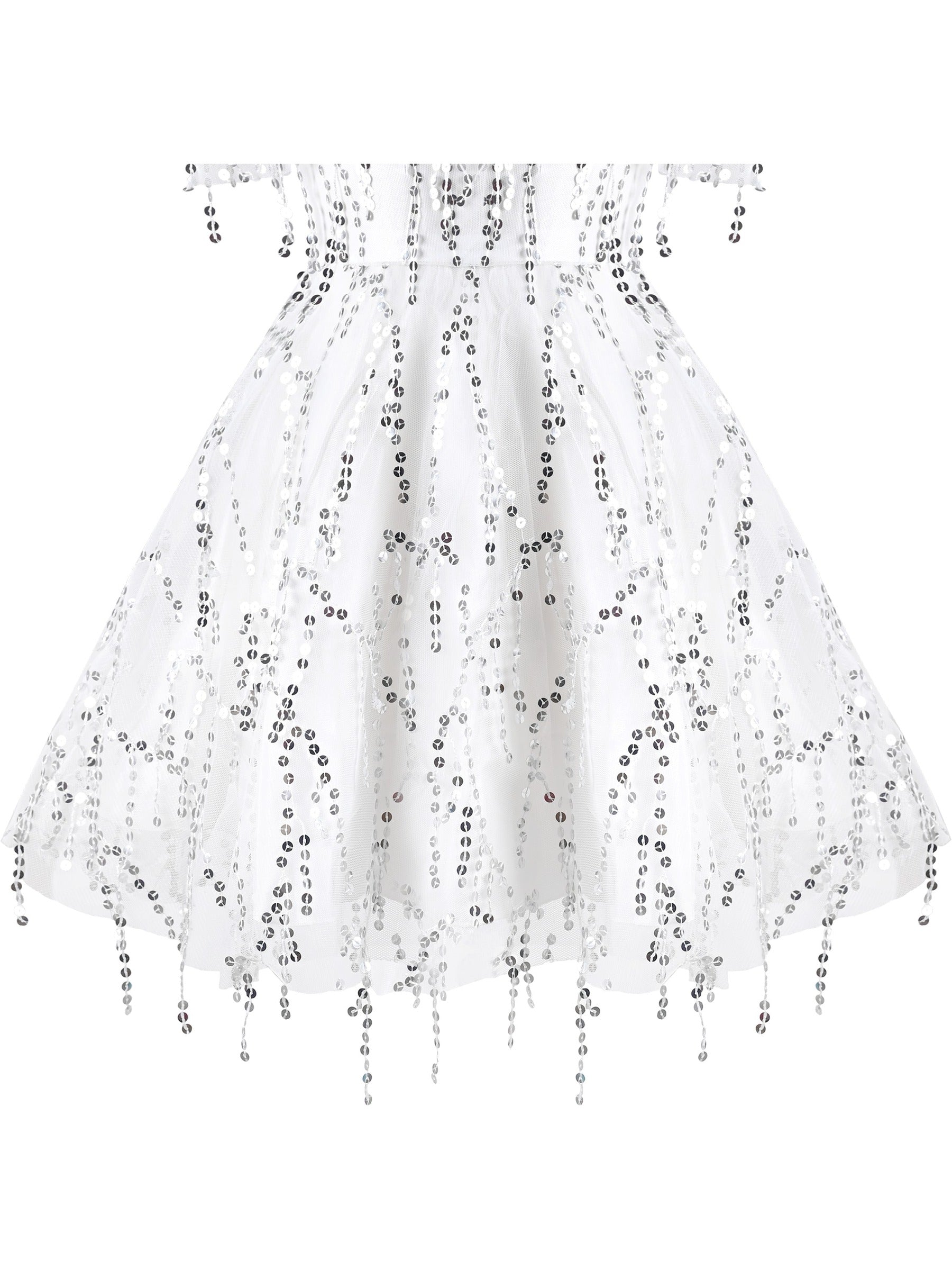 Girls Dress Cold Shoulder Sleeveless Lace Flower Ruffle White