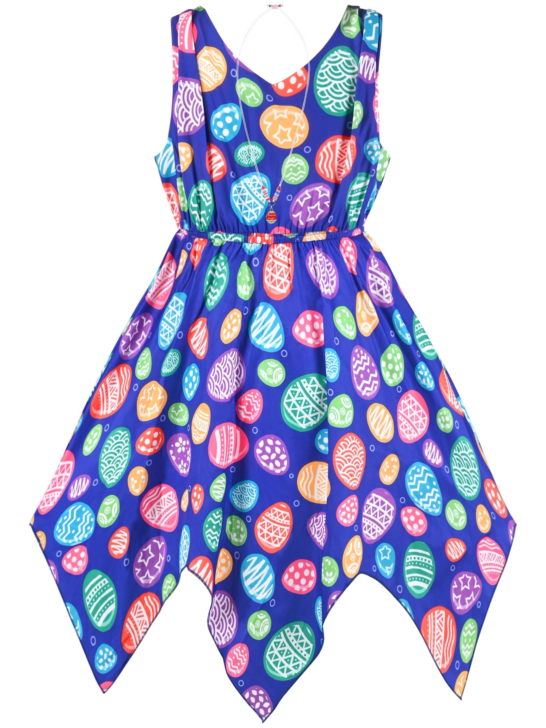Girls Dress Sunflower Butterfly Hanky Hem Party Beach Necklace Sundress Blue