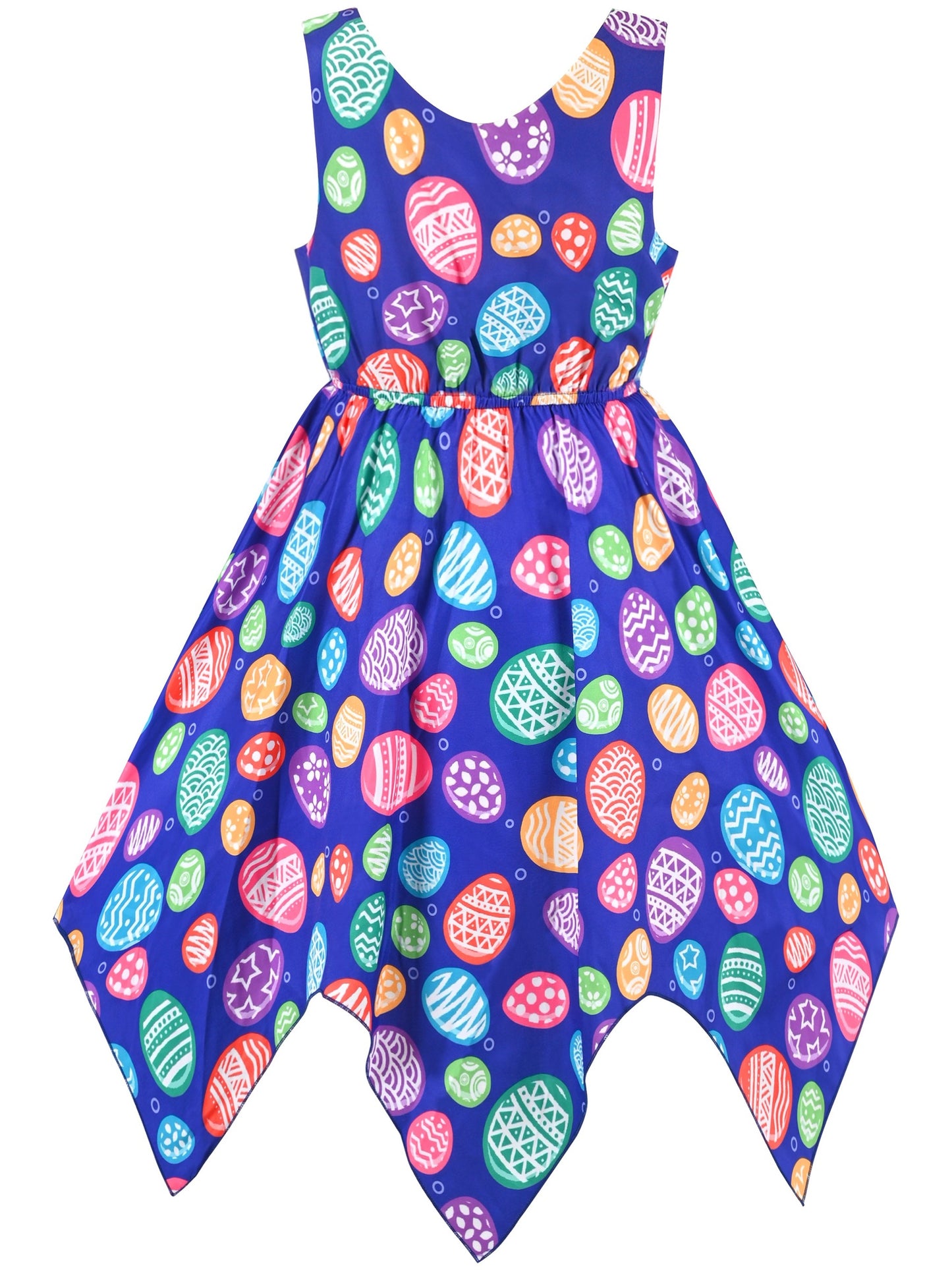 Girls Dress Sunflower Butterfly Hanky Hem Party Beach Necklace Sundress Blue