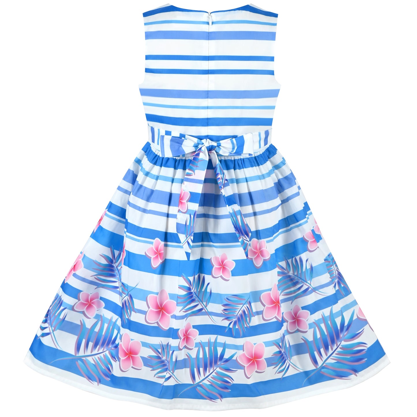 Girls Dress Black Striped Pink Flower Sundress Blue