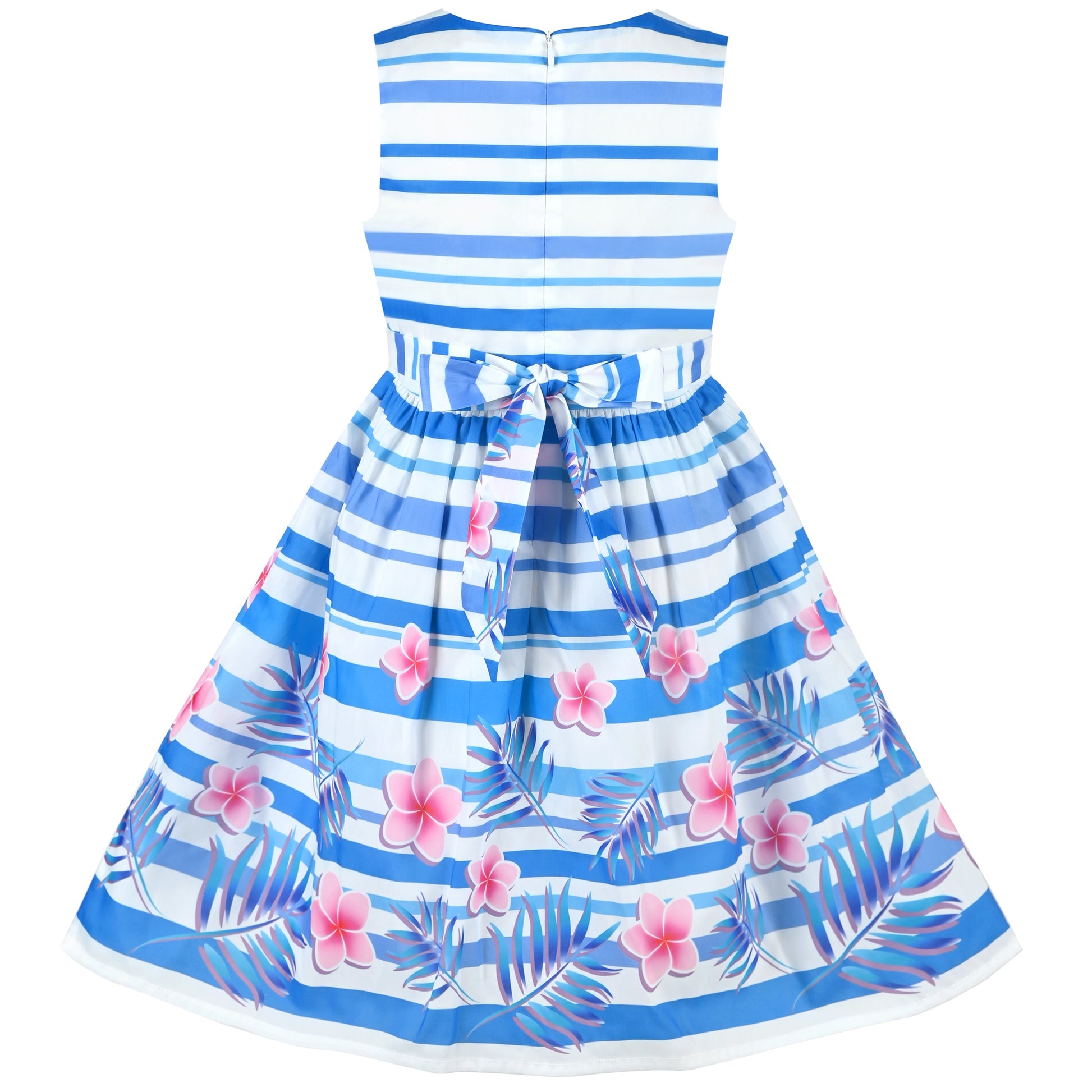 Girls Dress Black Striped Pink Flower Sundress Blue