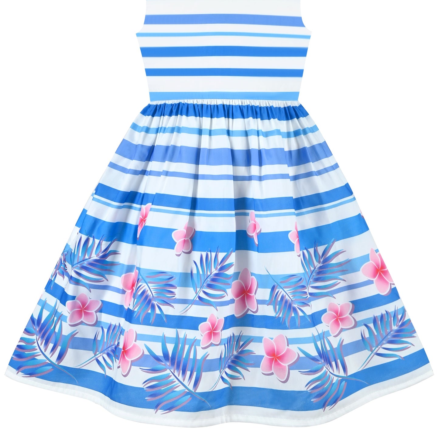 Girls Dress Black Striped Pink Flower Sundress Blue