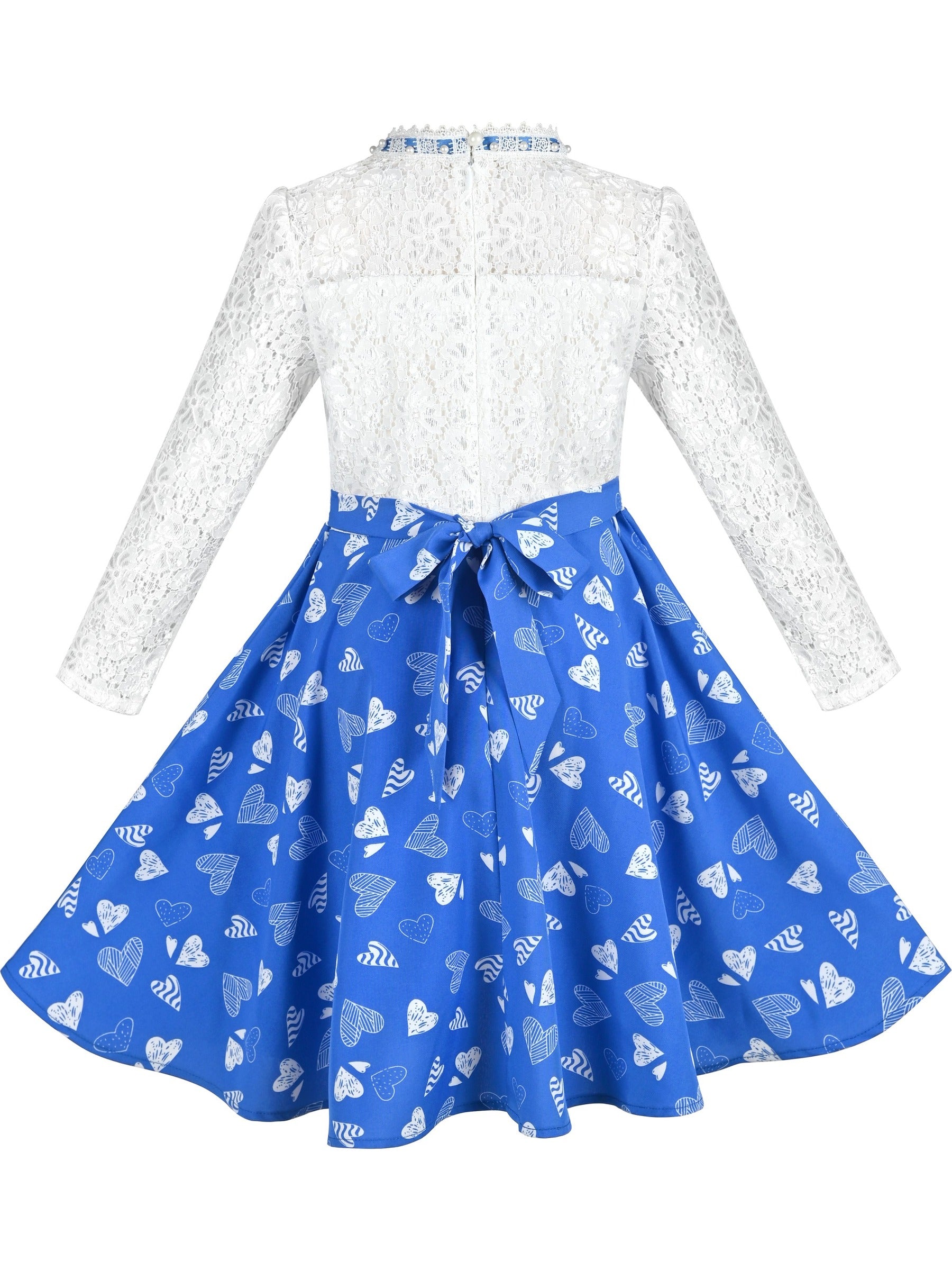 Girls Dress Lace Pearl Plum Blossom Elegant Princess Dress Blue