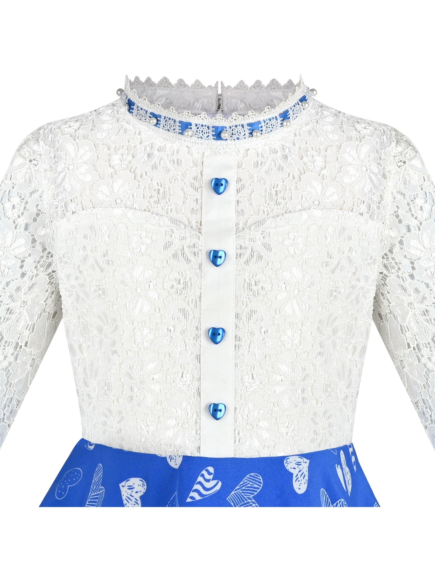 Girls Dress Lace Pearl Plum Blossom Elegant Princess Dress Blue