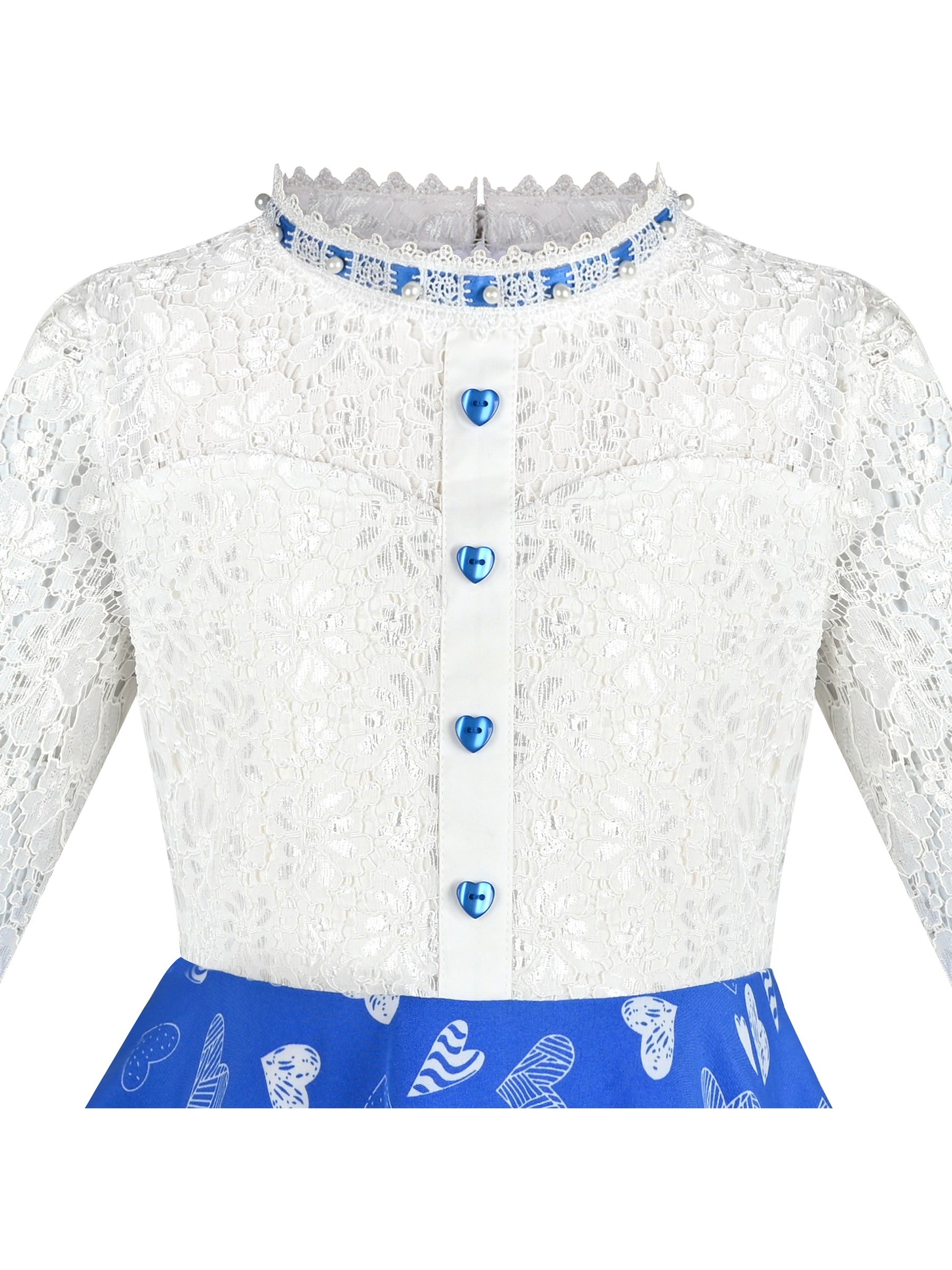 Girls Dress Lace Pearl Plum Blossom Elegant Princess Dress Blue