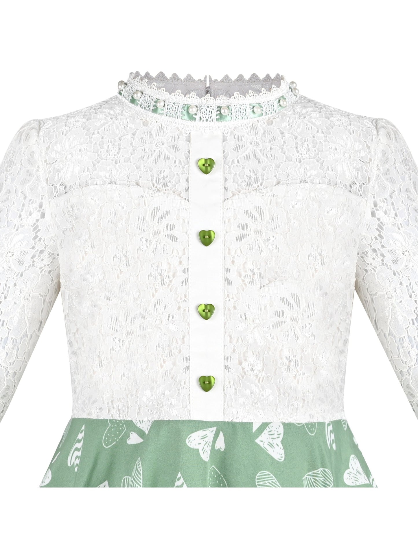 Girls Dress Lace Pearl Plum Blossom Elegant Princess Dress Green
