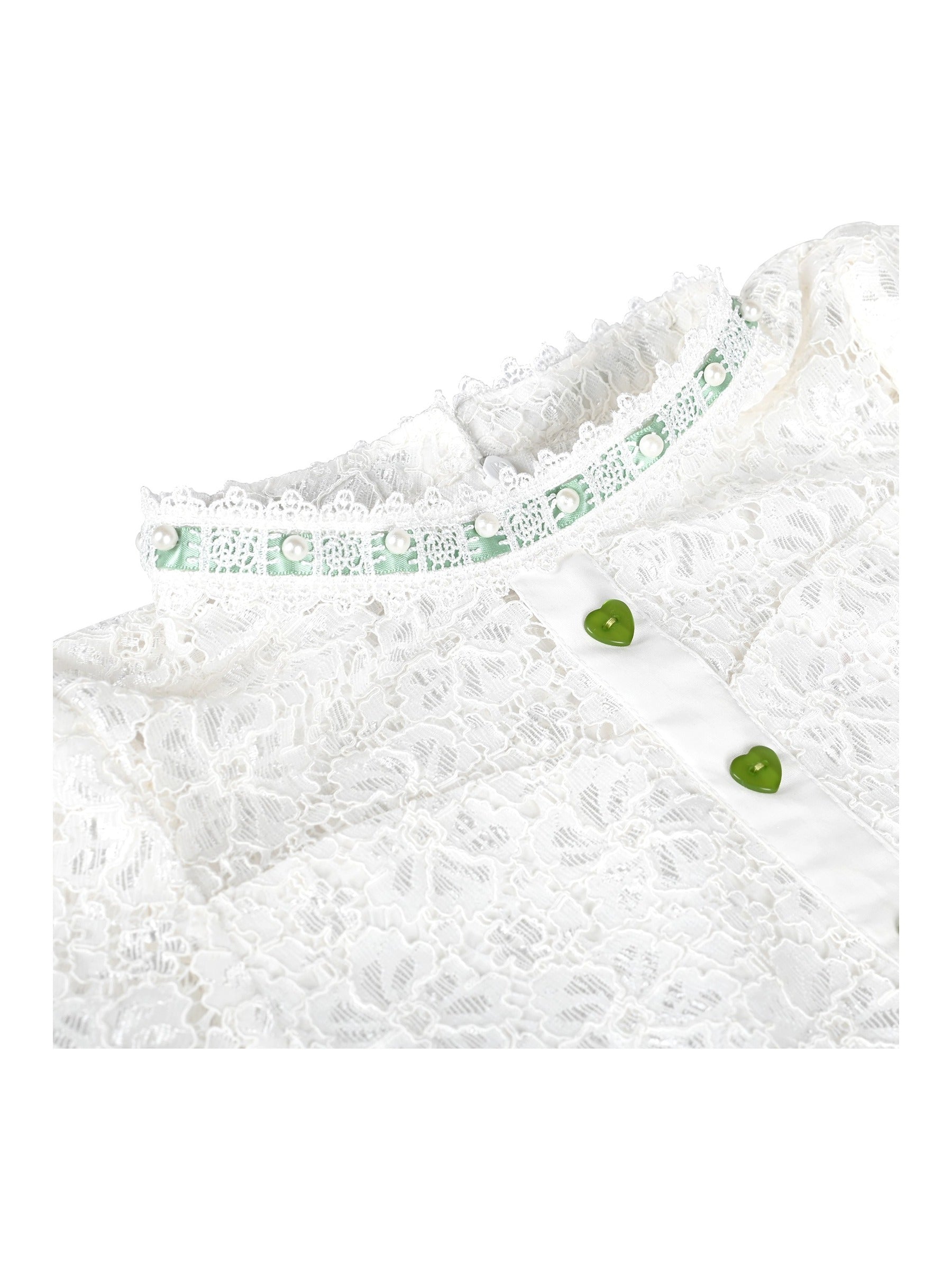 Girls Dress Lace Pearl Plum Blossom Elegant Princess Dress Green