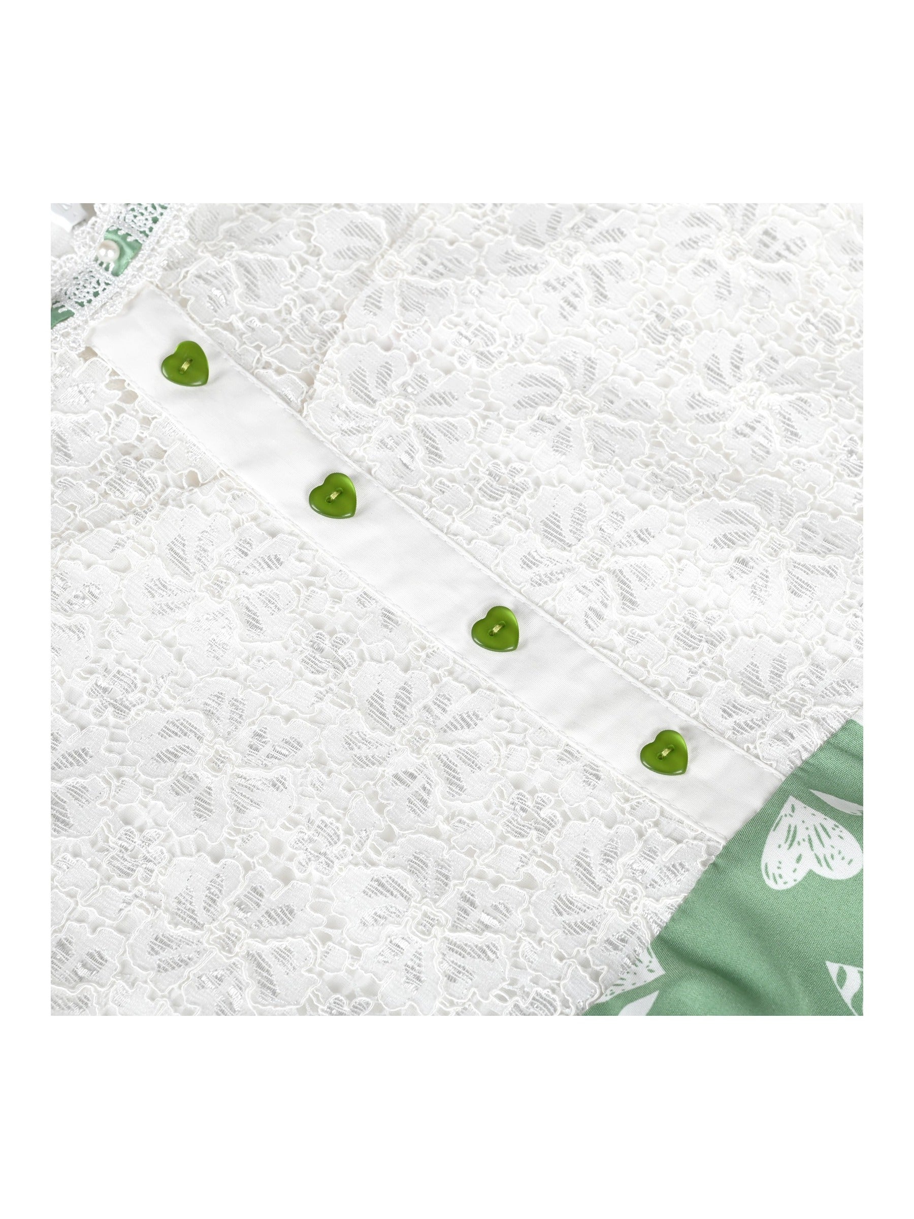 Girls Dress Lace Pearl Plum Blossom Elegant Princess Dress Green