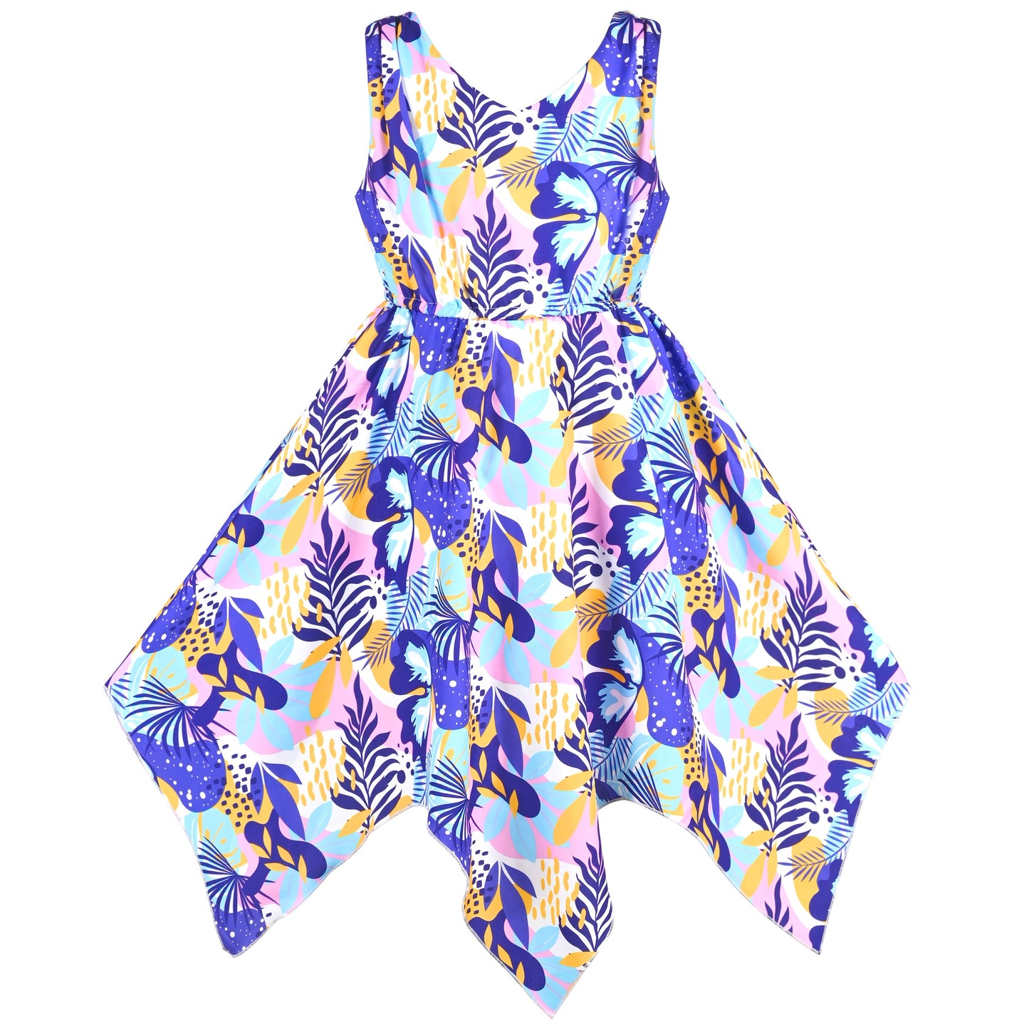 Girls Dress Sunflower Butterfly Hanky Hem Party Beach Necklace Sundress Purple