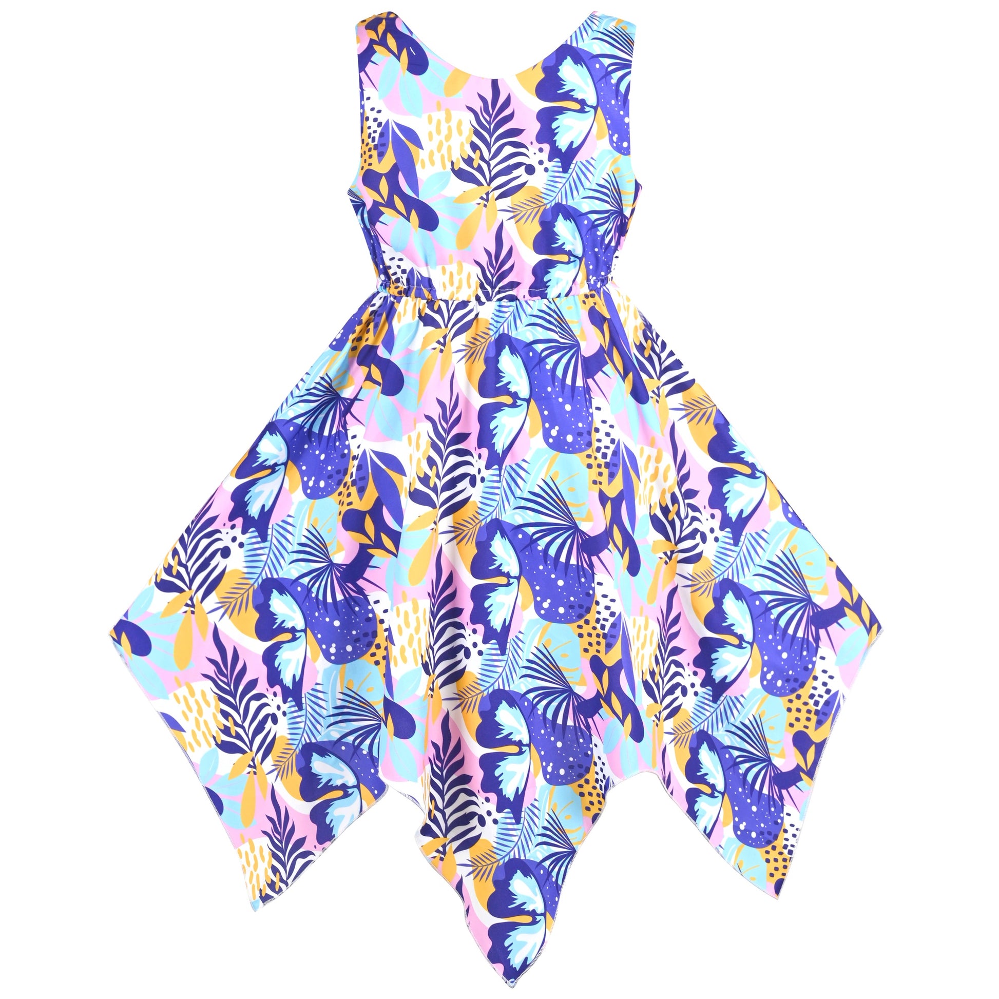 Girls Dress Sunflower Butterfly Hanky Hem Party Beach Necklace Sundress Purple