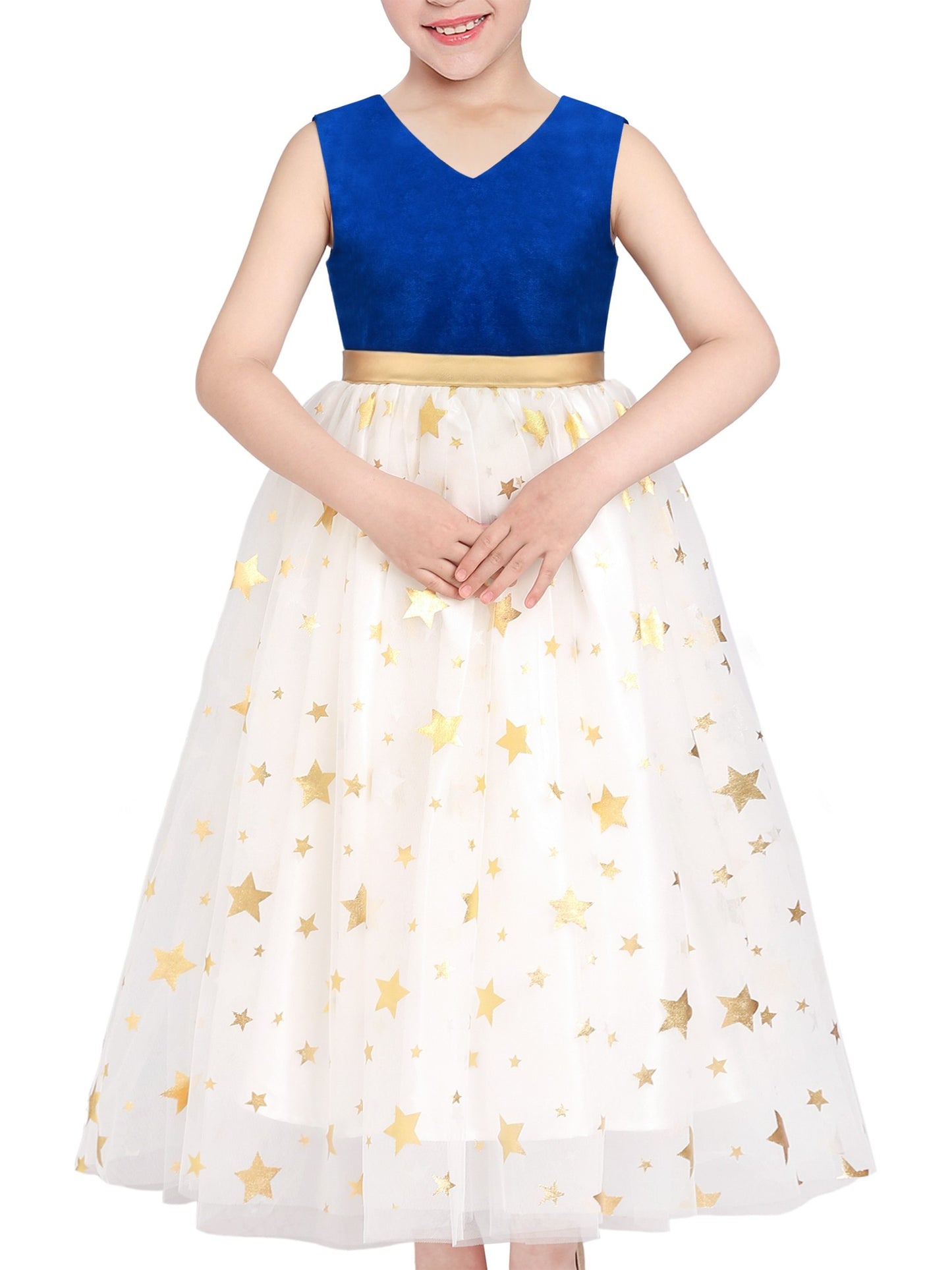 Girls Dress Purple V-neck Backless Glitter Tulle Pageant Wedding Princess Blue