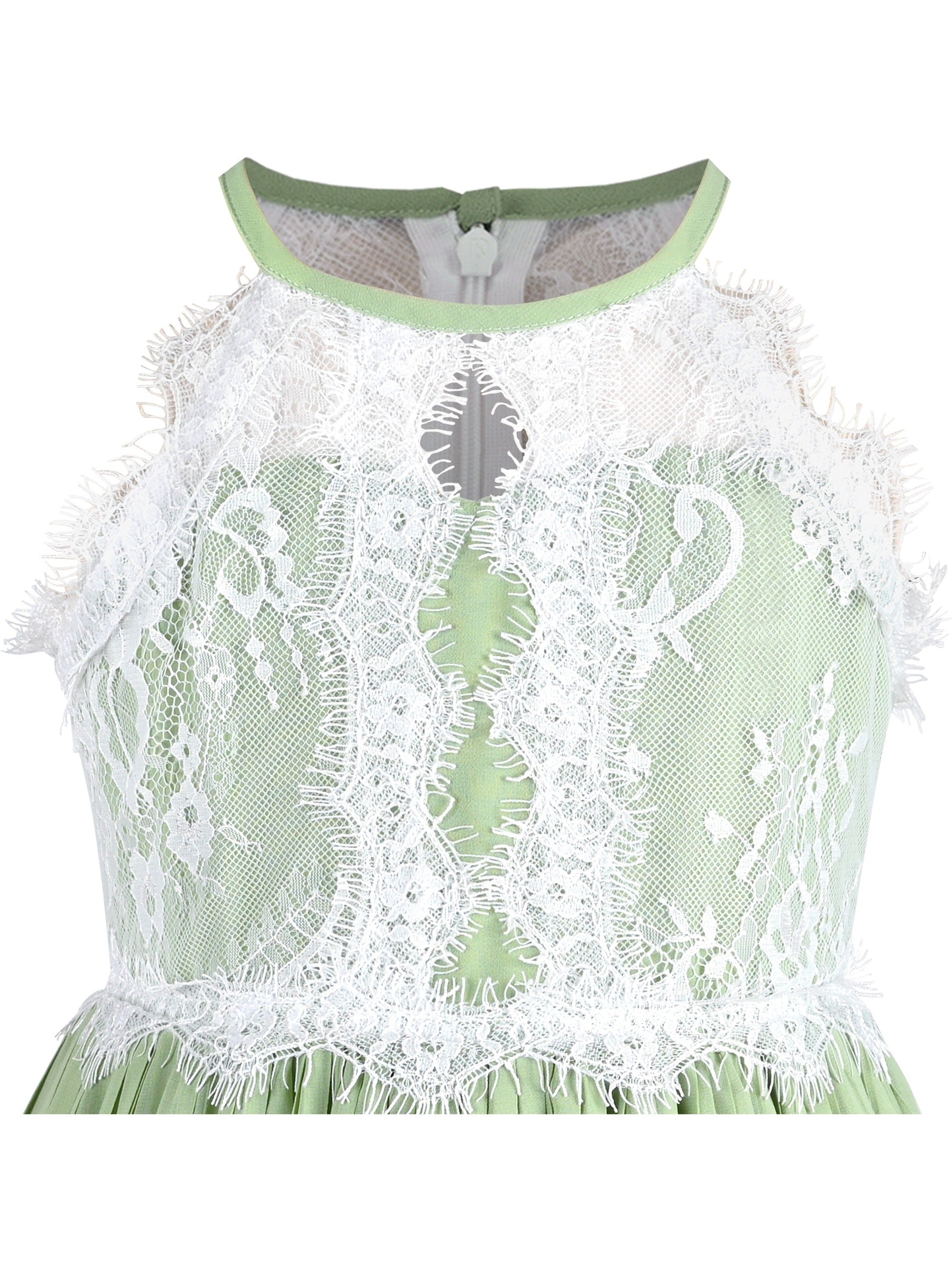 Girls Dress Coffee Halter Princess Lace Pleated Party Wedding Pageant Green