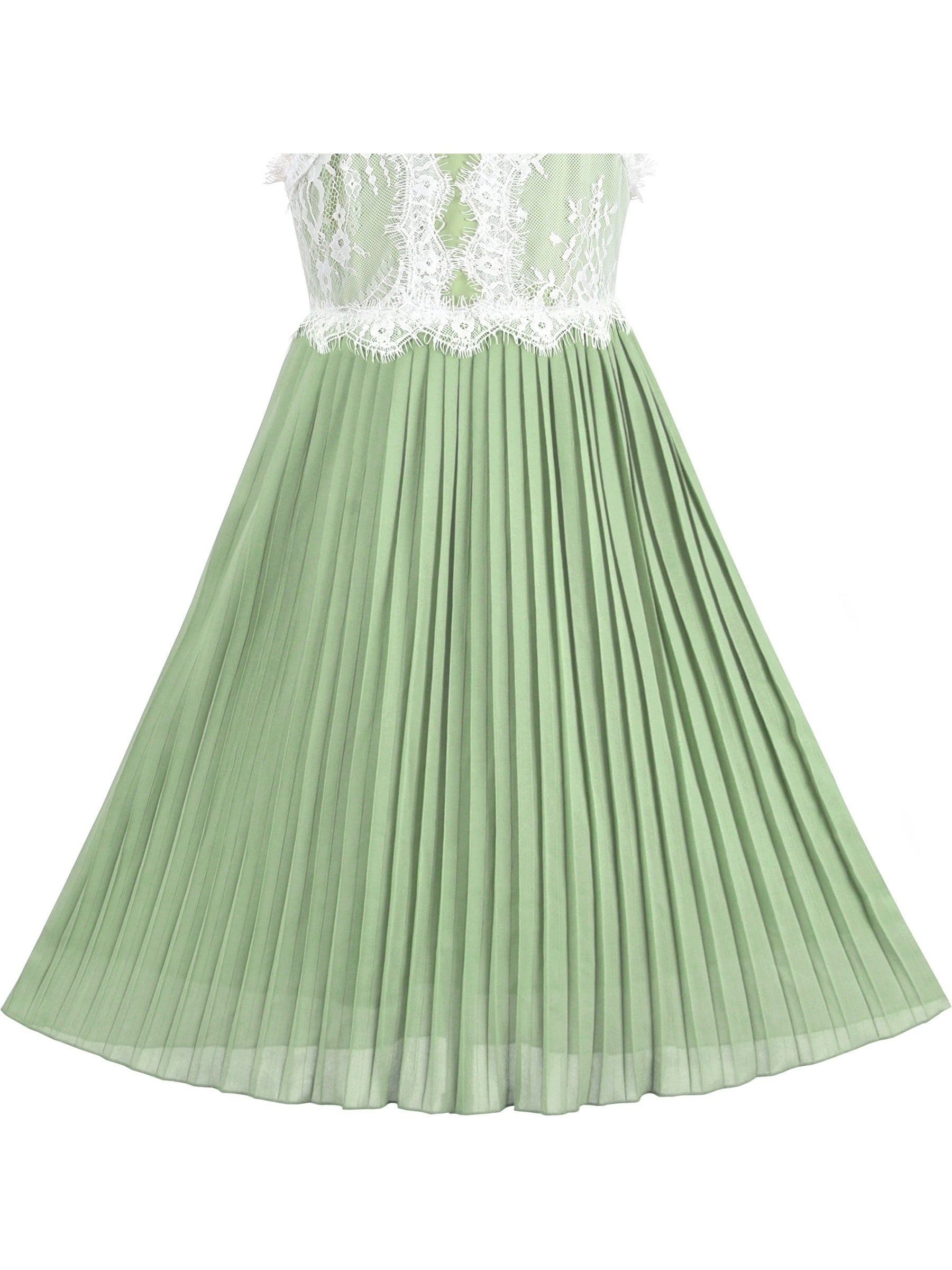 Girls Dress Coffee Halter Princess Lace Pleated Party Wedding Pageant Green