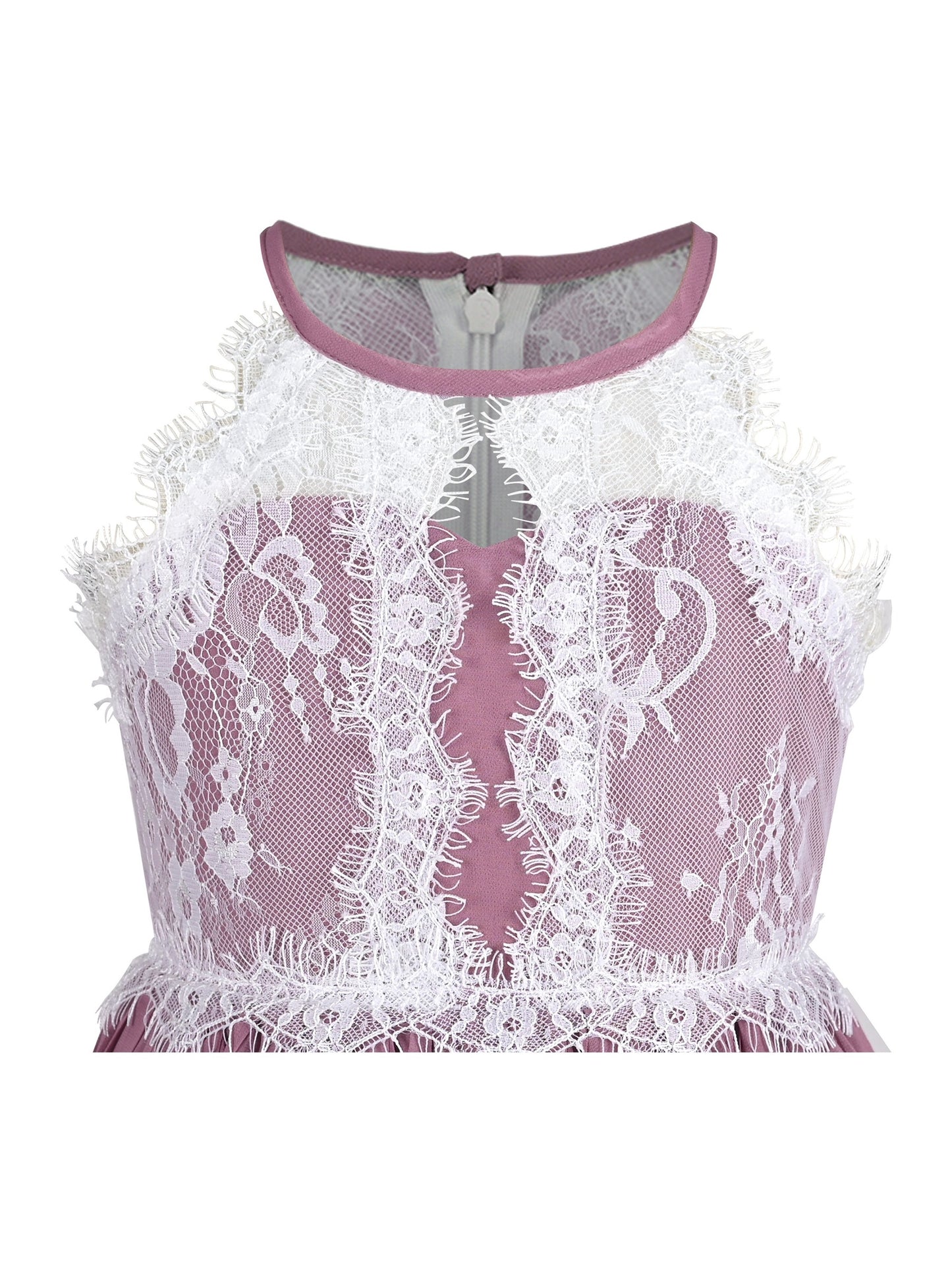 Girls Dress Coffee Halter Princess Lace Pleated Party Wedding Pageant Purple