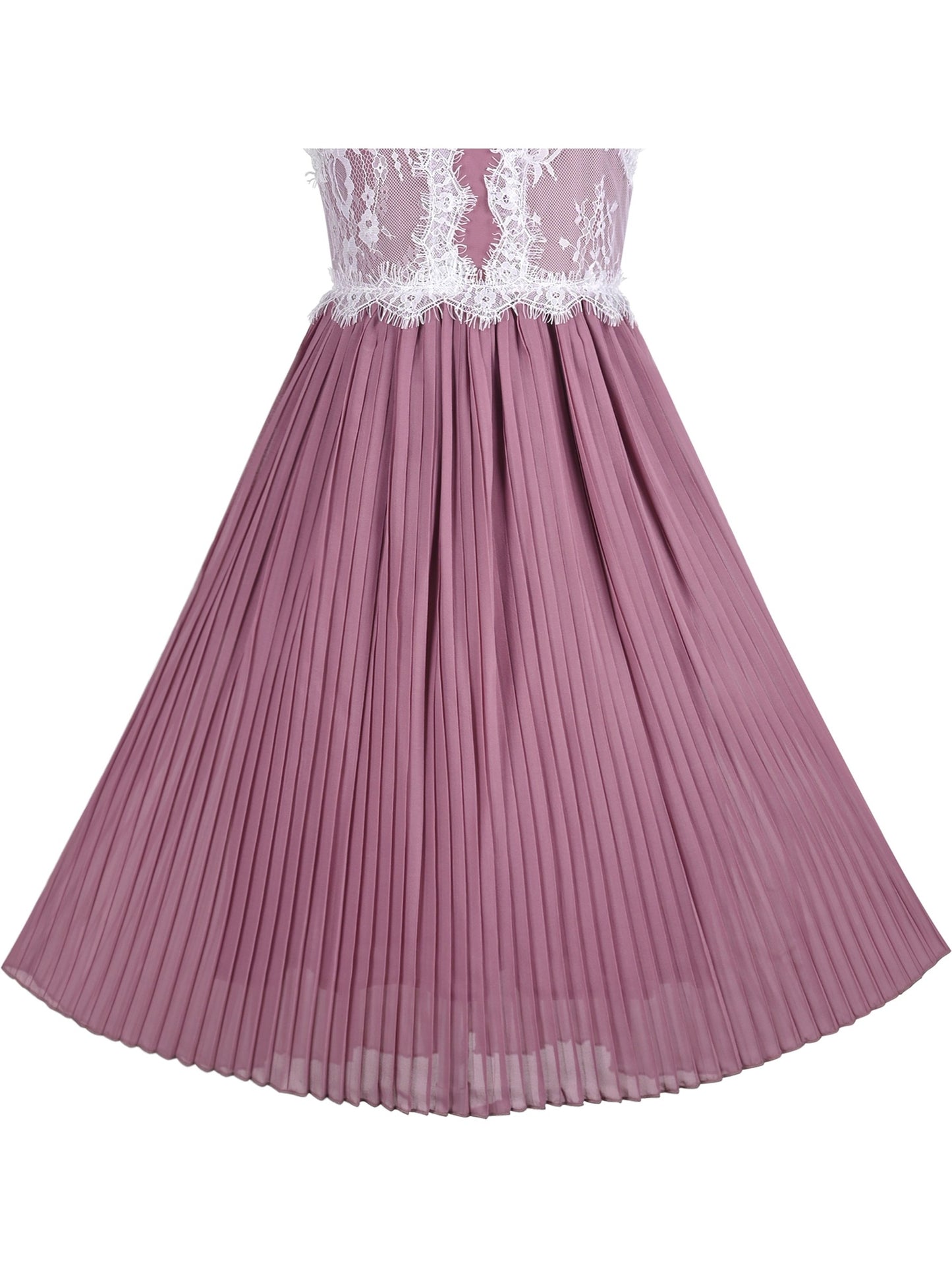 Girls Dress Coffee Halter Princess Lace Pleated Party Wedding Pageant Purple