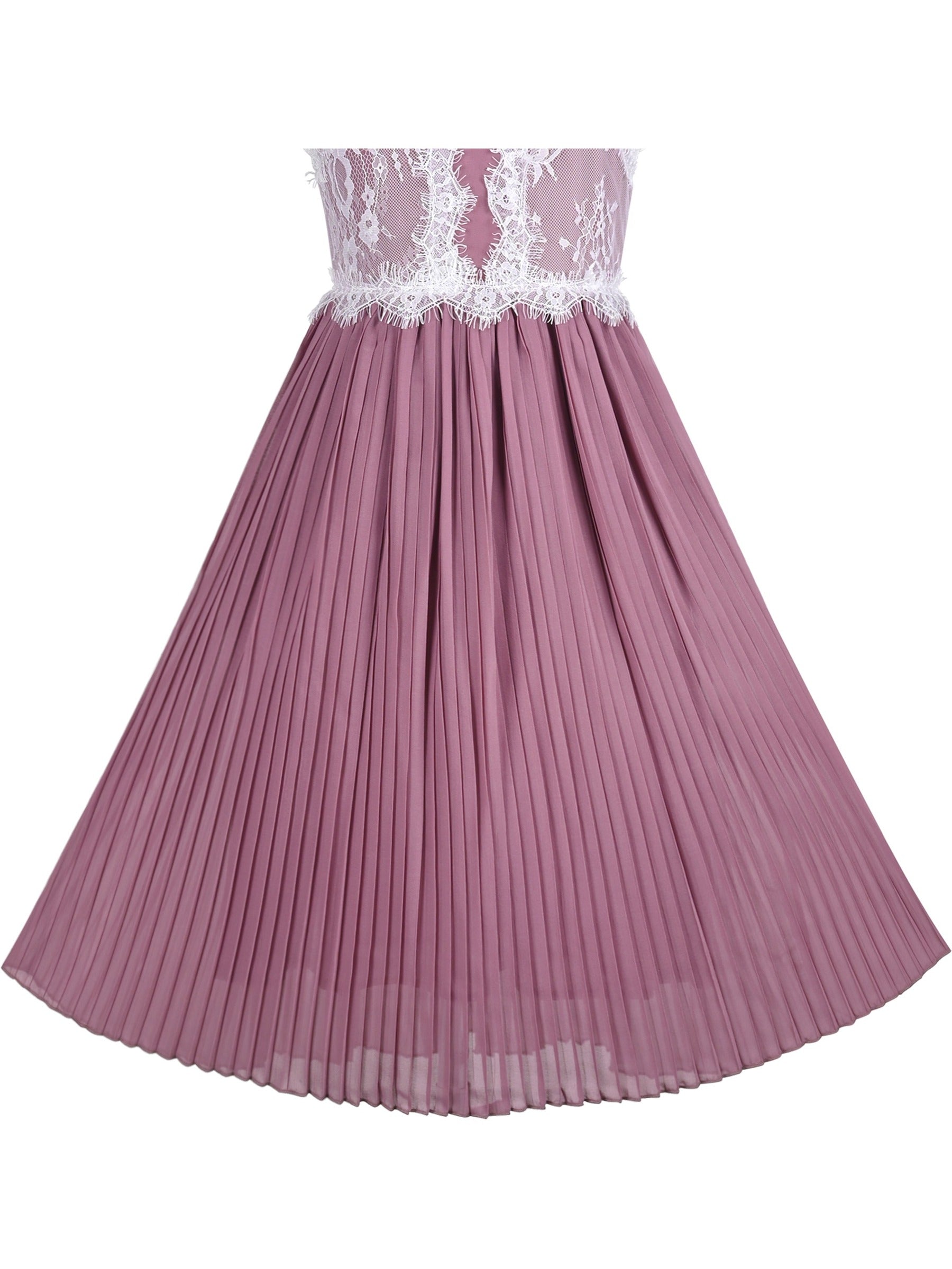 Girls Dress Coffee Halter Princess Lace Pleated Party Wedding Pageant Purple