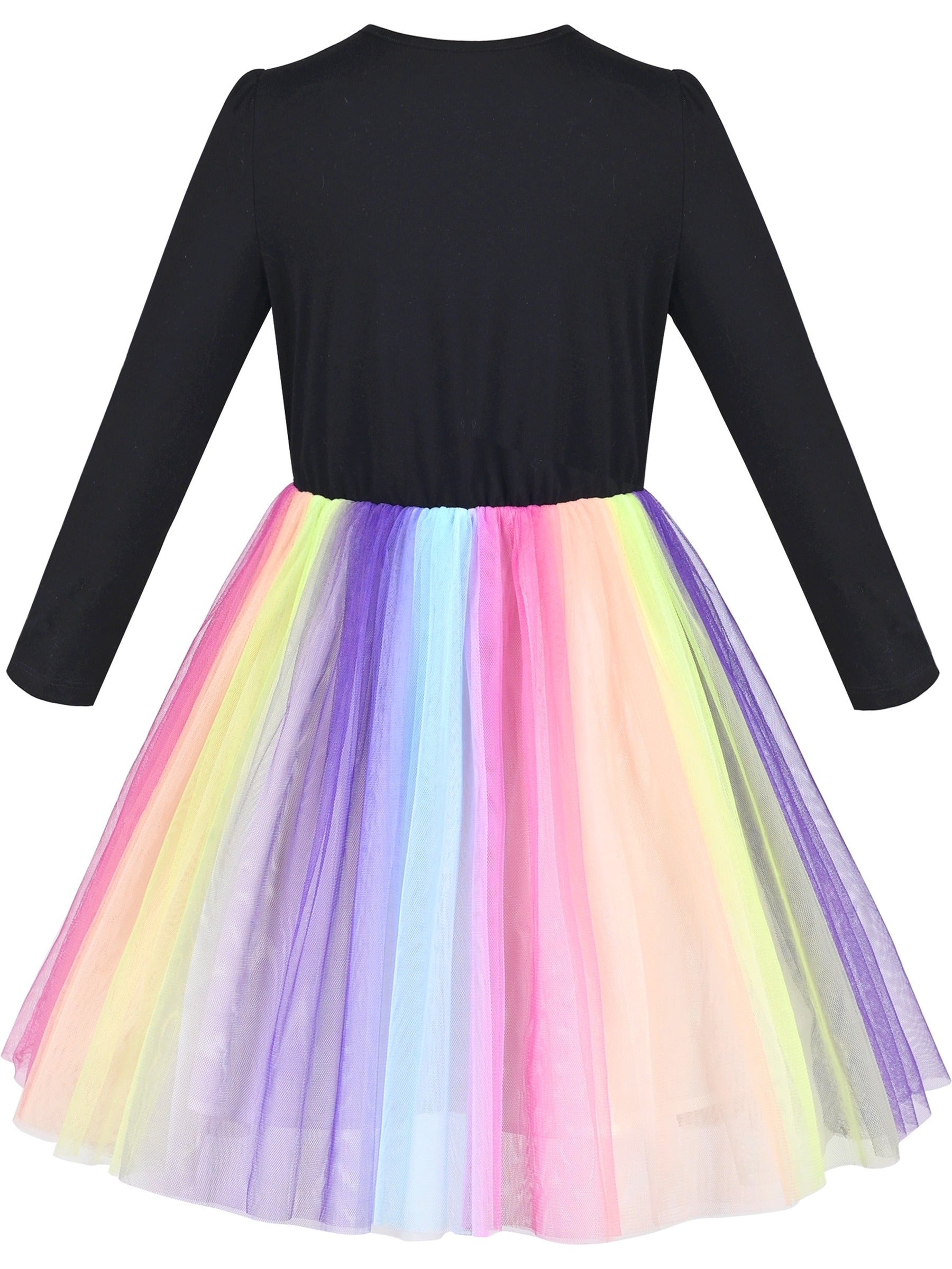 Girls Dress Sequin Stripe Ruffle Fairy Rainbow Colorful Long Sleeve Multi-Color