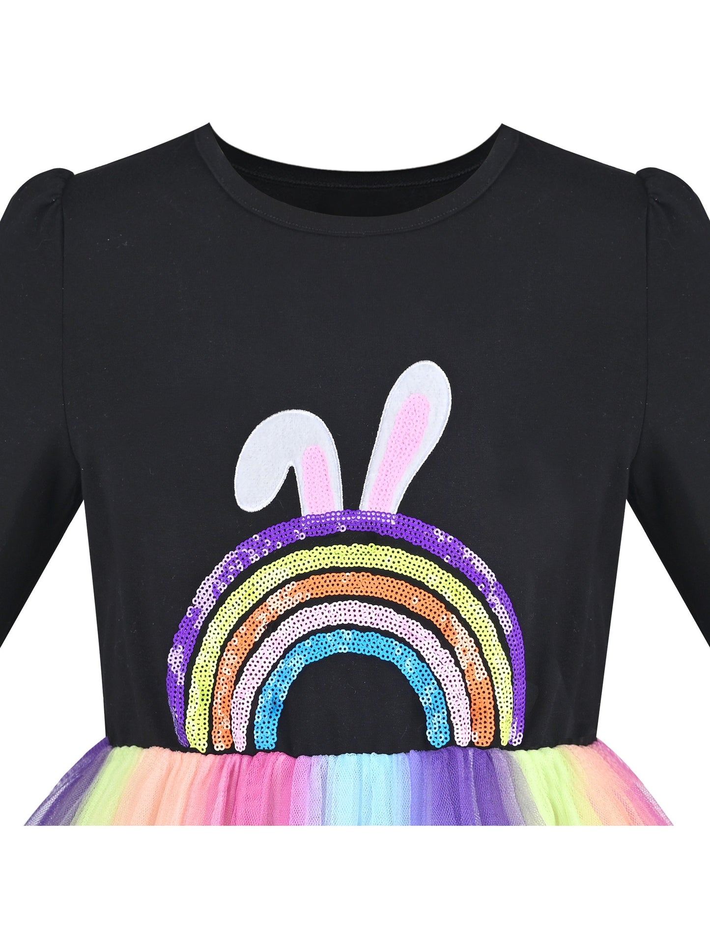 Girls Dress Sequin Stripe Ruffle Fairy Rainbow Colorful Long Sleeve Multi-Color