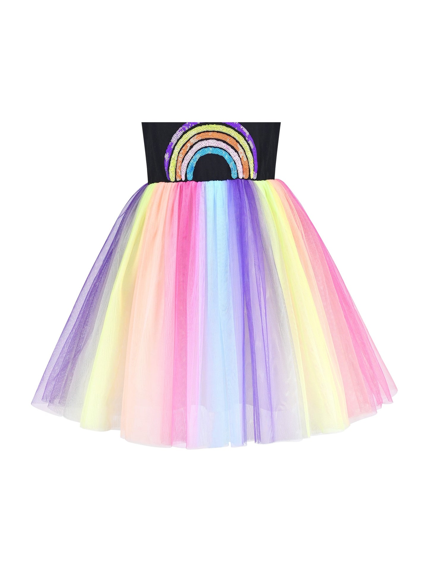 Girls Dress Sequin Stripe Ruffle Fairy Rainbow Colorful Long Sleeve Multi-Color