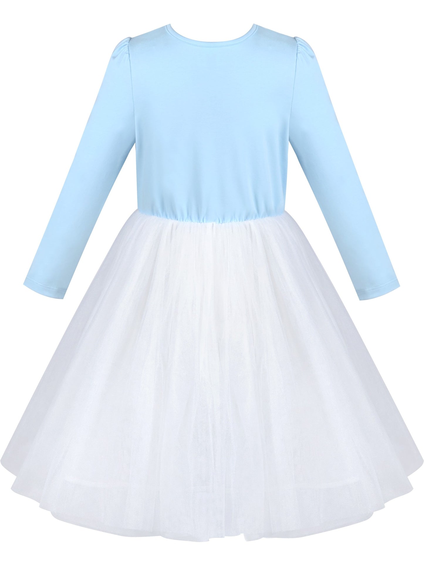 Girls Dress Sequin Stripe Ruffle Fairy Rainbow Colorful Long Sleeve Blue