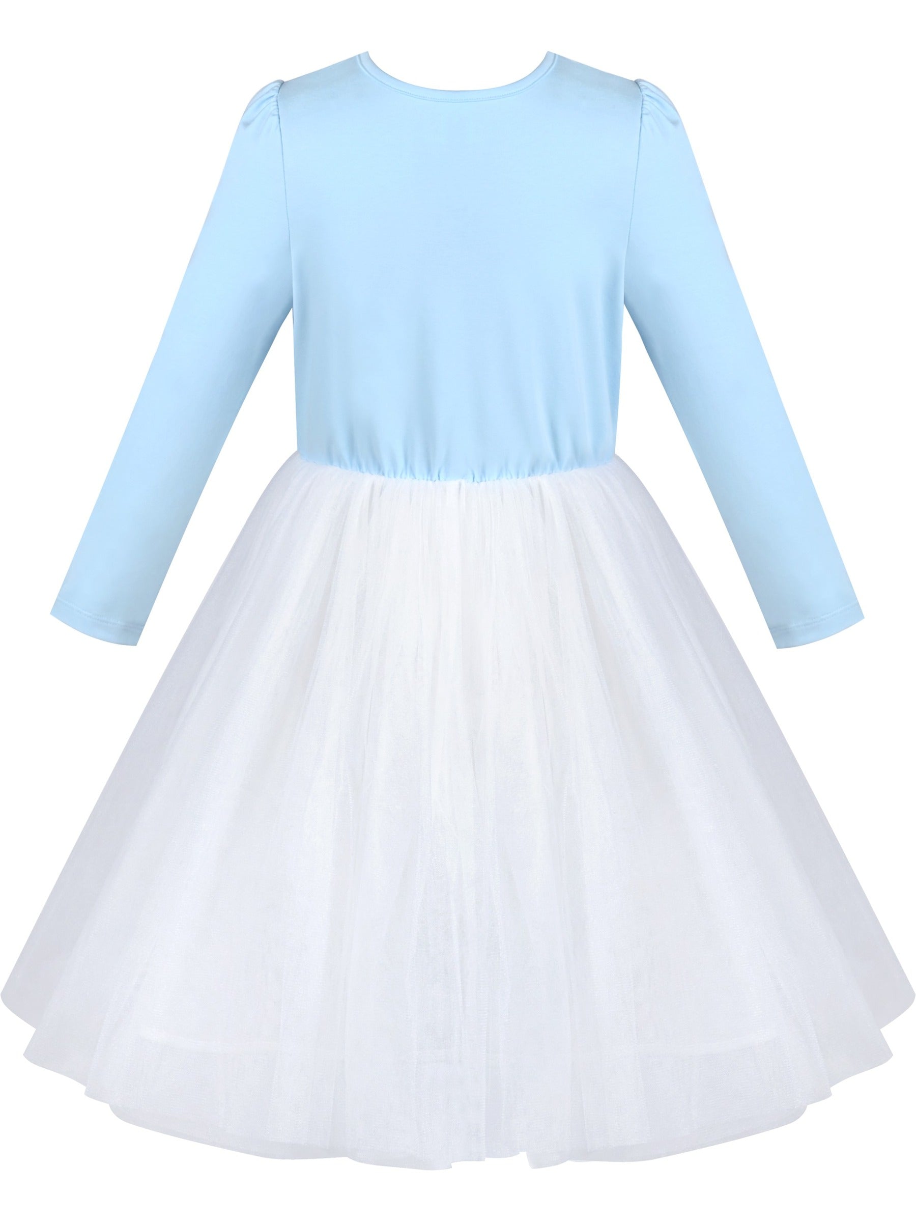 Girls Dress Sequin Stripe Ruffle Fairy Rainbow Colorful Long Sleeve Blue