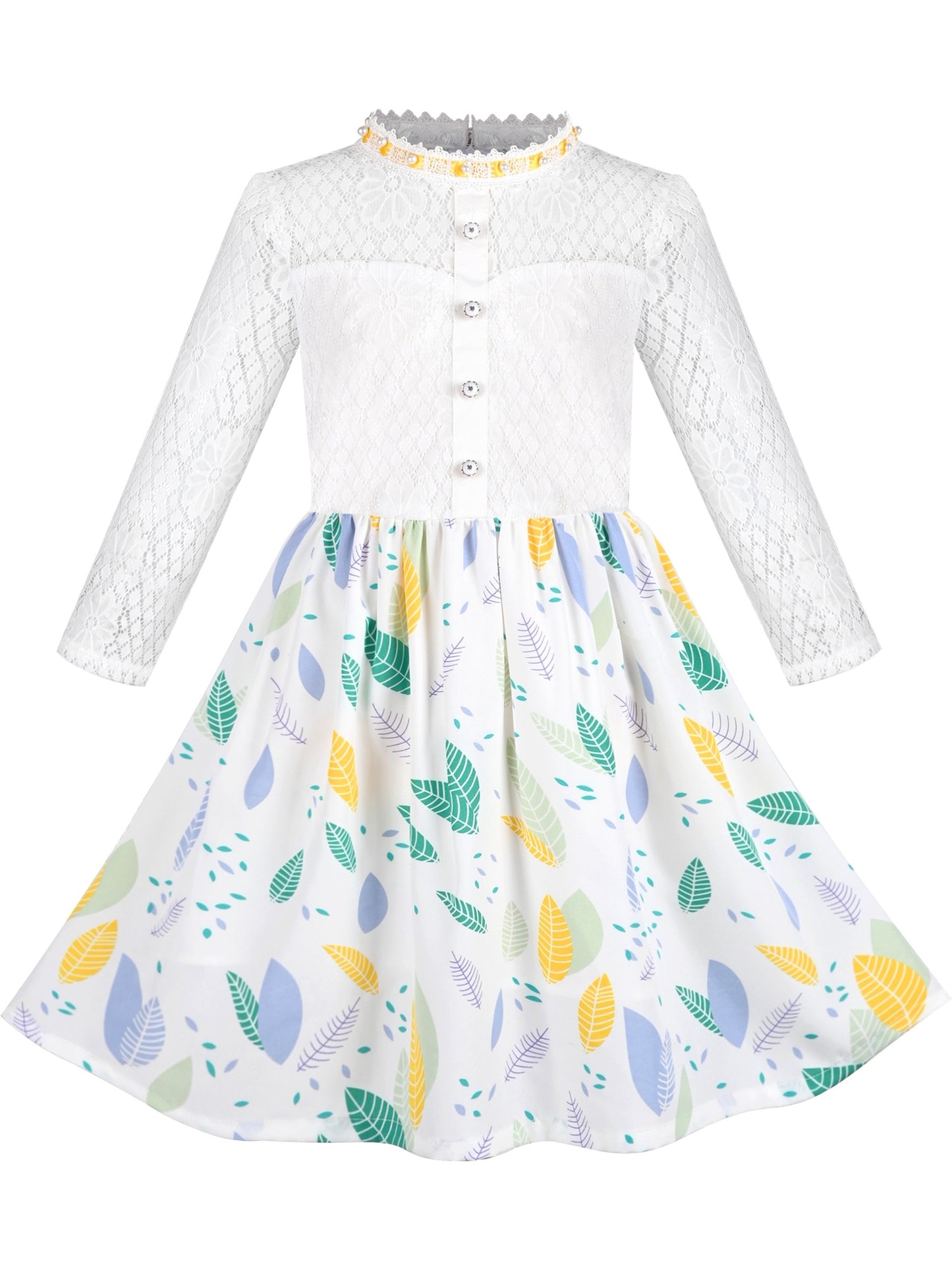 Girls Dress Lace Pearl Plum Blossom Elegant Princess Dress White