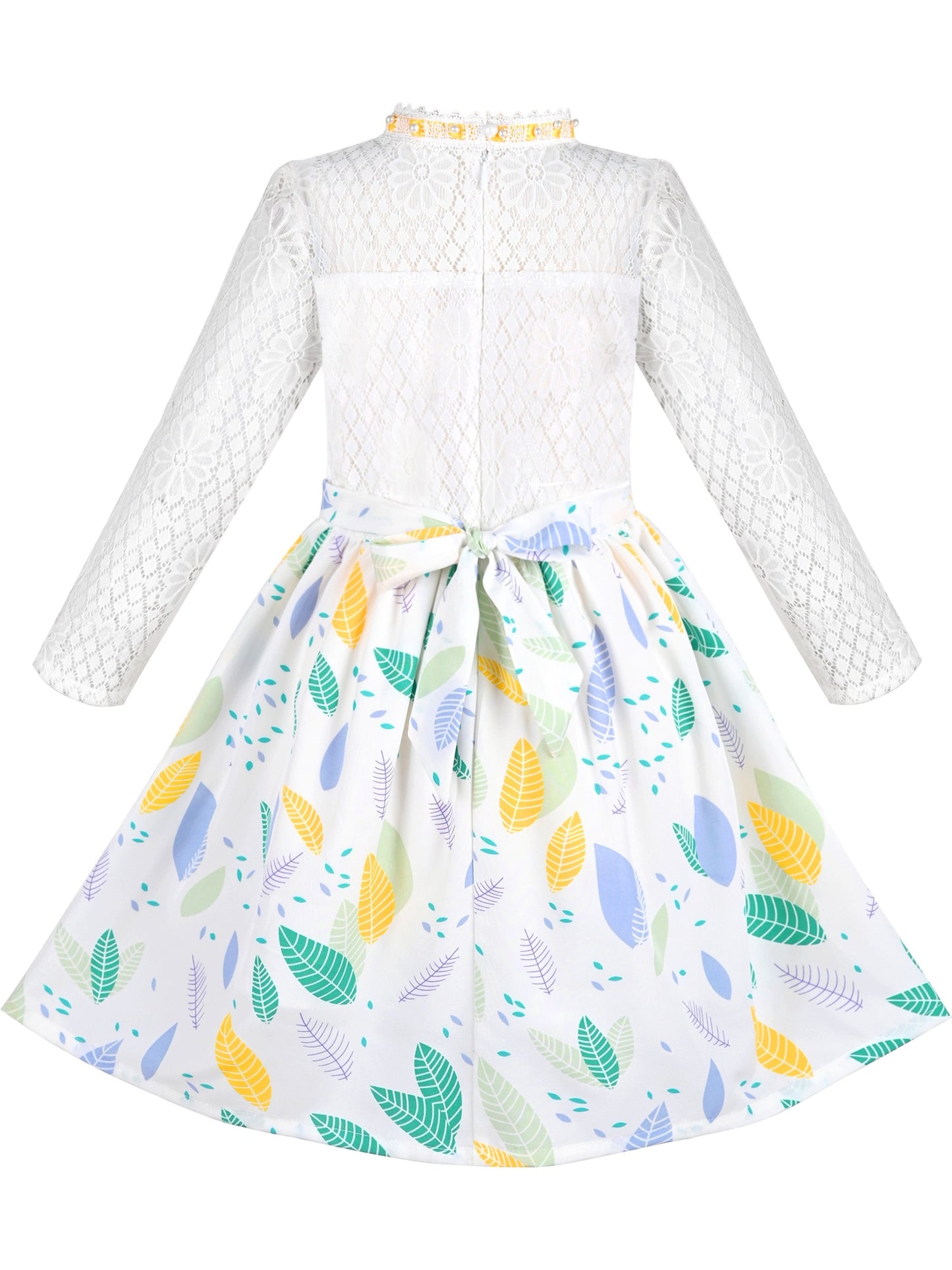 Girls Dress Lace Pearl Plum Blossom Elegant Princess Dress White