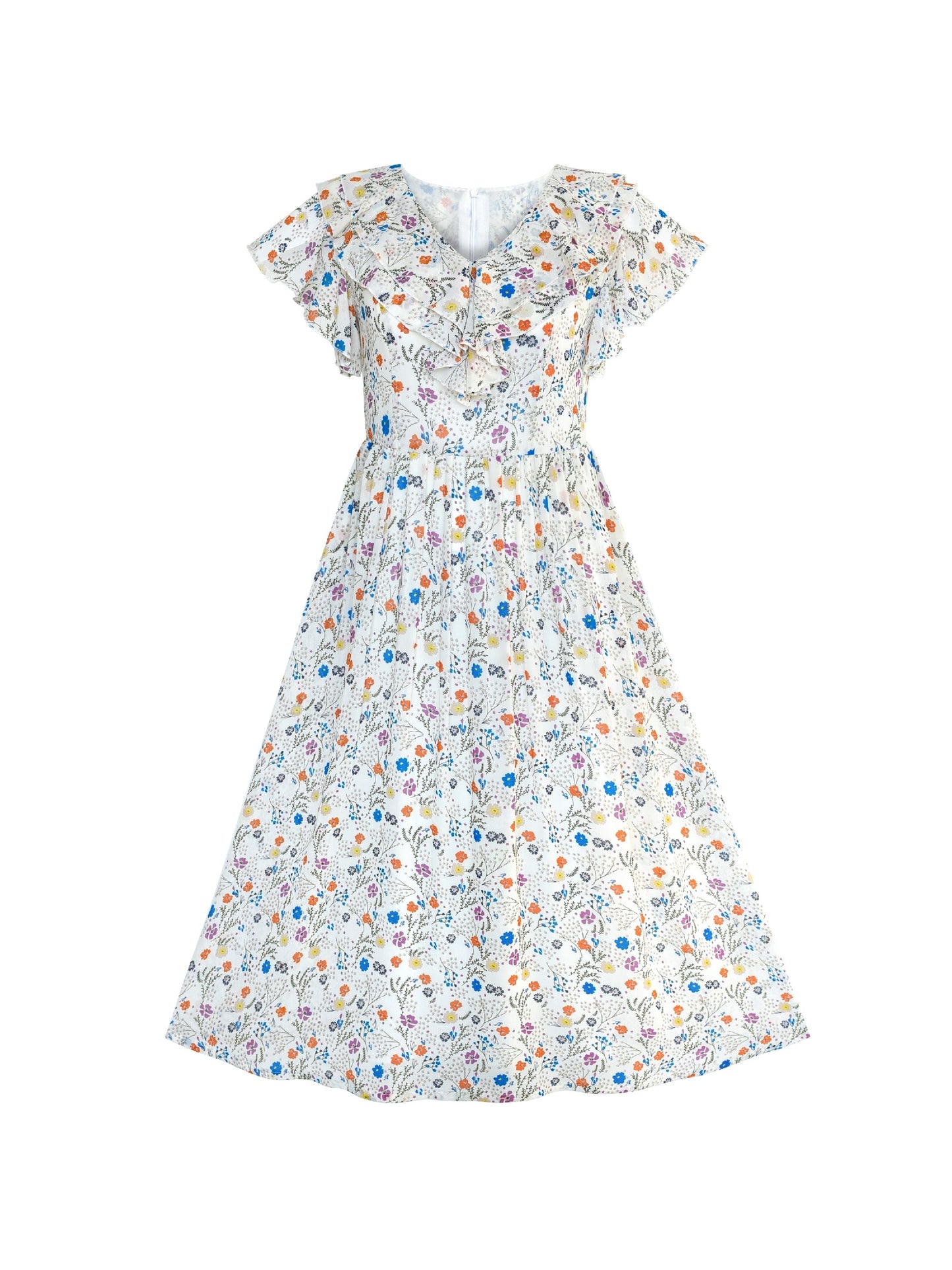 Women's Short Sleeve Casual Floral Printed Vintage Maxi Dress Beige