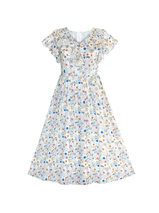 Women's Short Sleeve Casual Floral Printed Vintage Maxi Dress Beige