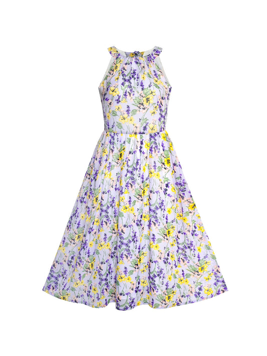 Women's Halter Purple Floral Printed Maxi Casual Party Dress Purple