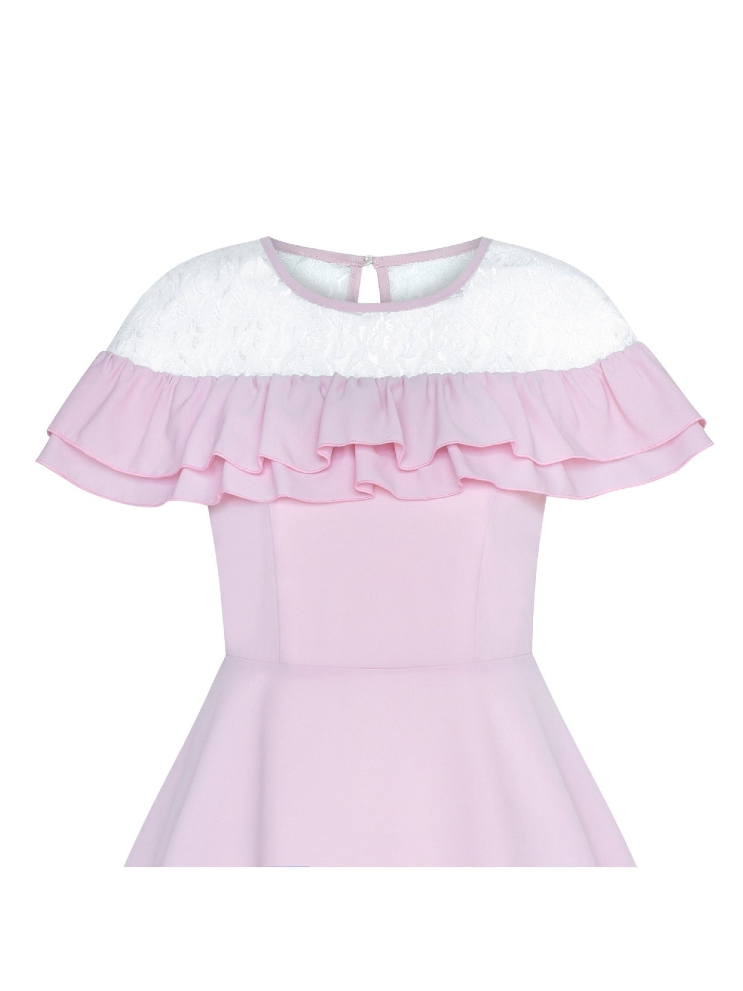 Women's Ruffle Cape Sleeve Vintage Casual Party Dress Pink