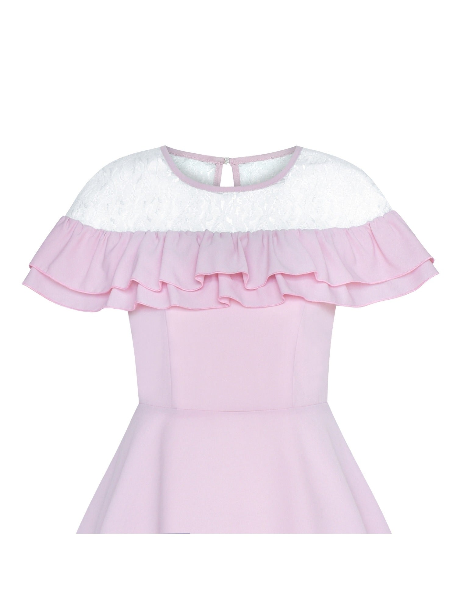 Women's Ruffle Cape Sleeve Vintage Casual Party Dress Pink